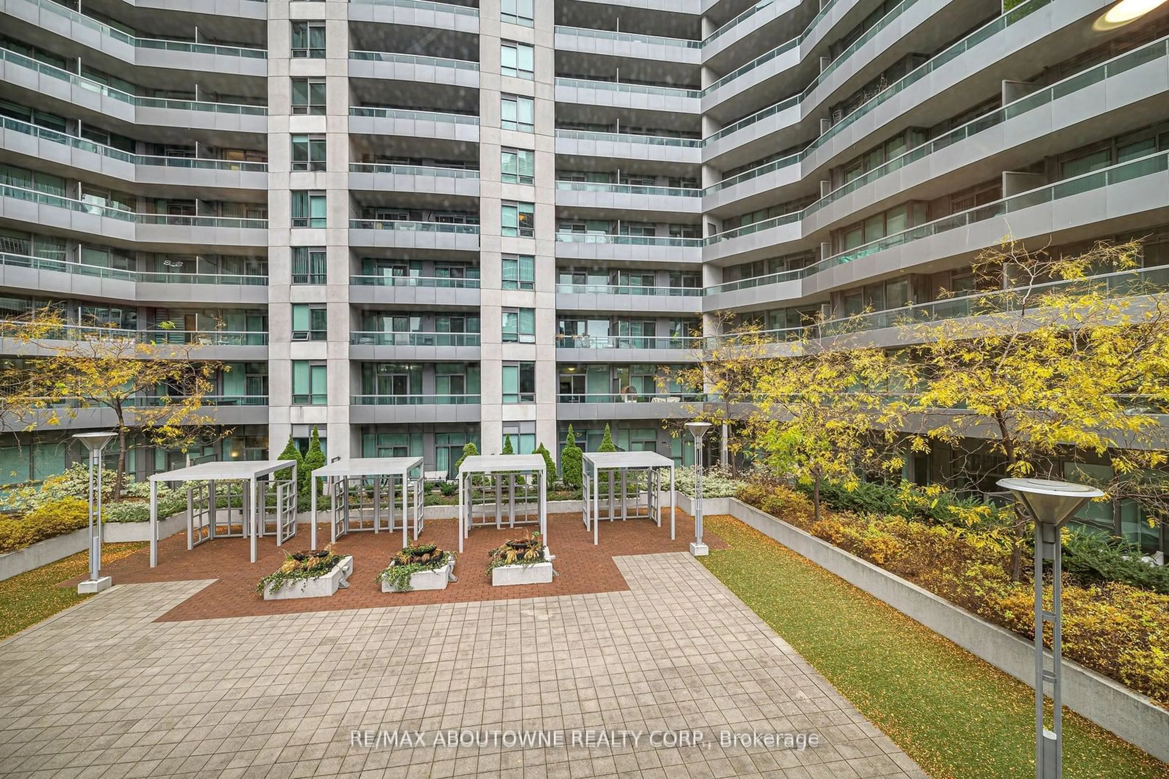 Patio, city buildings view from balcony for 25 Lower Simcoe St #508, Toronto Ontario M5J 3A1