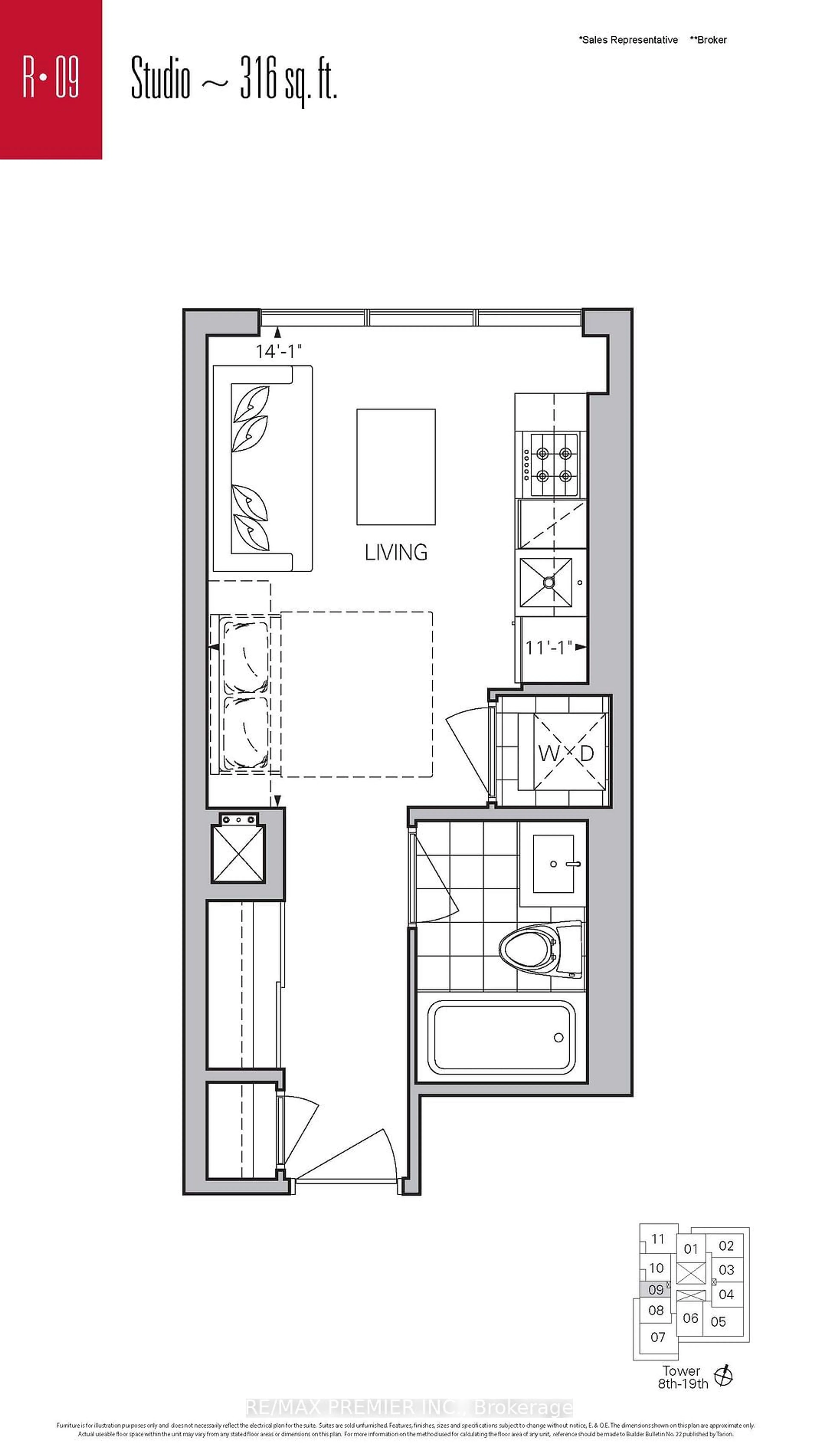 Floor plan for 501 St Clair Ave #1509, Toronto Ontario M5P 0A2