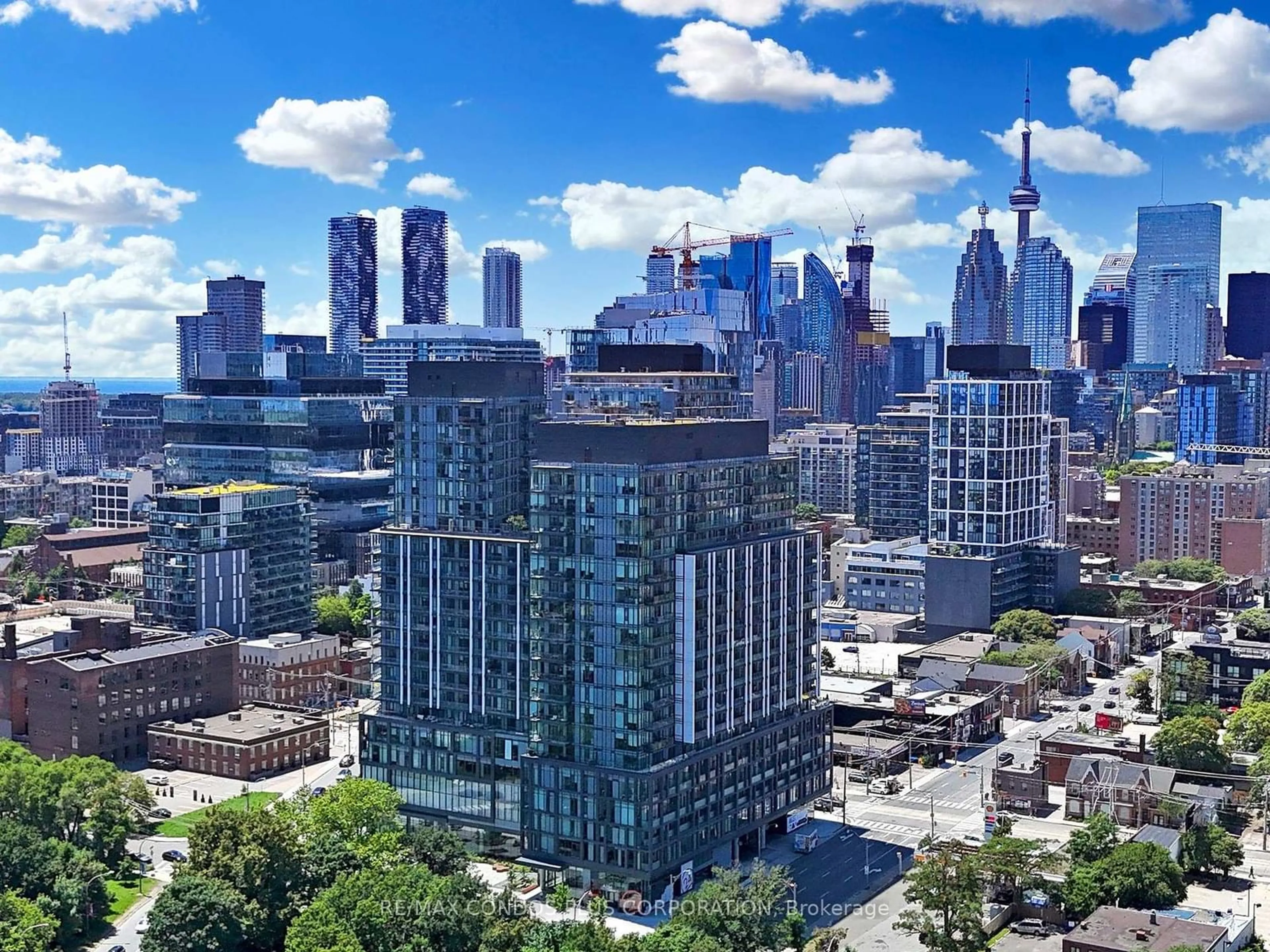 A pic from outside/outdoor area/front of a property/back of a property/a pic from drone, city buildings view from balcony for 50 Power St #1102, Toronto Ontario M5A 0V3