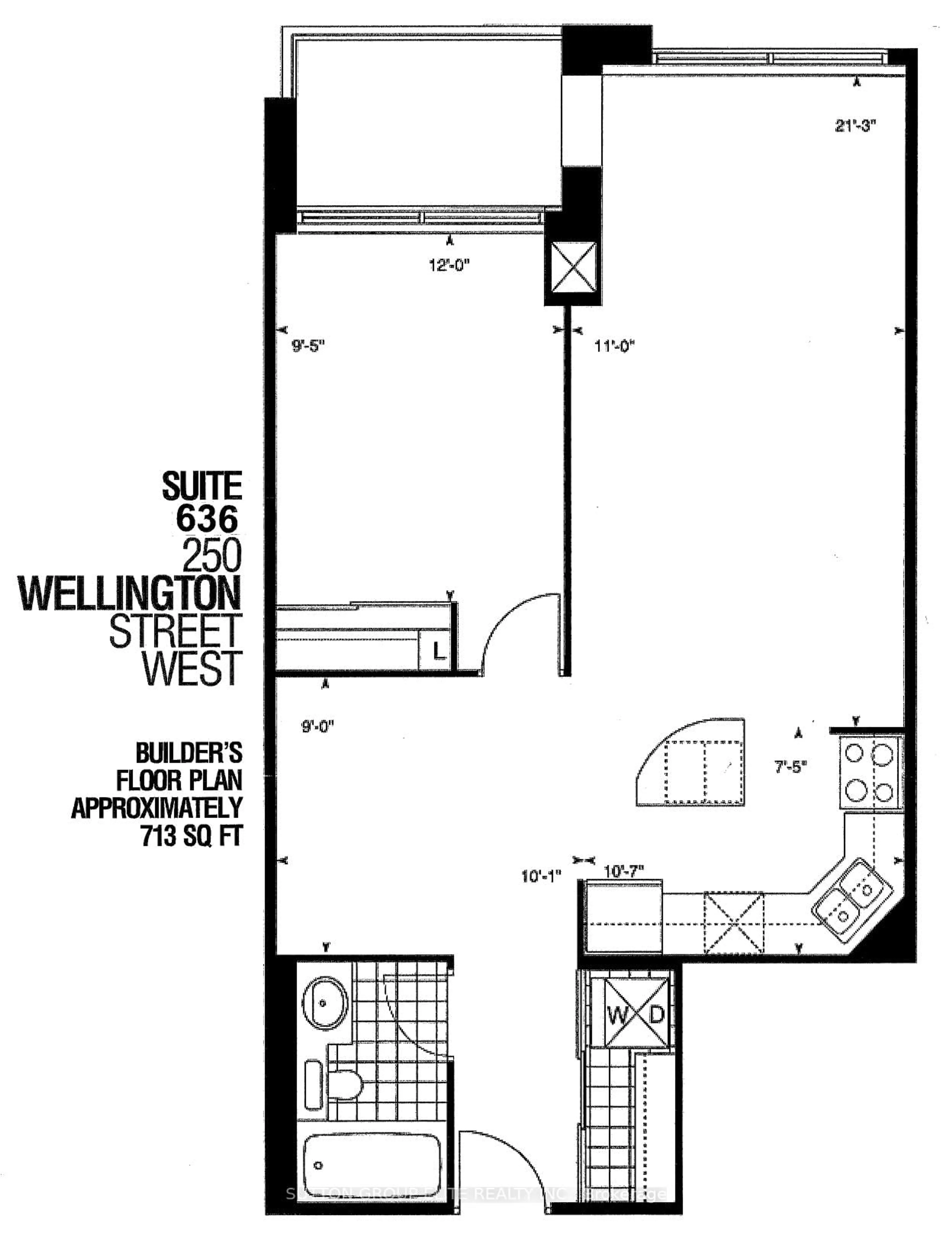 Floor plan for 250 Wellington St #636, Toronto Ontario M5V 3P6