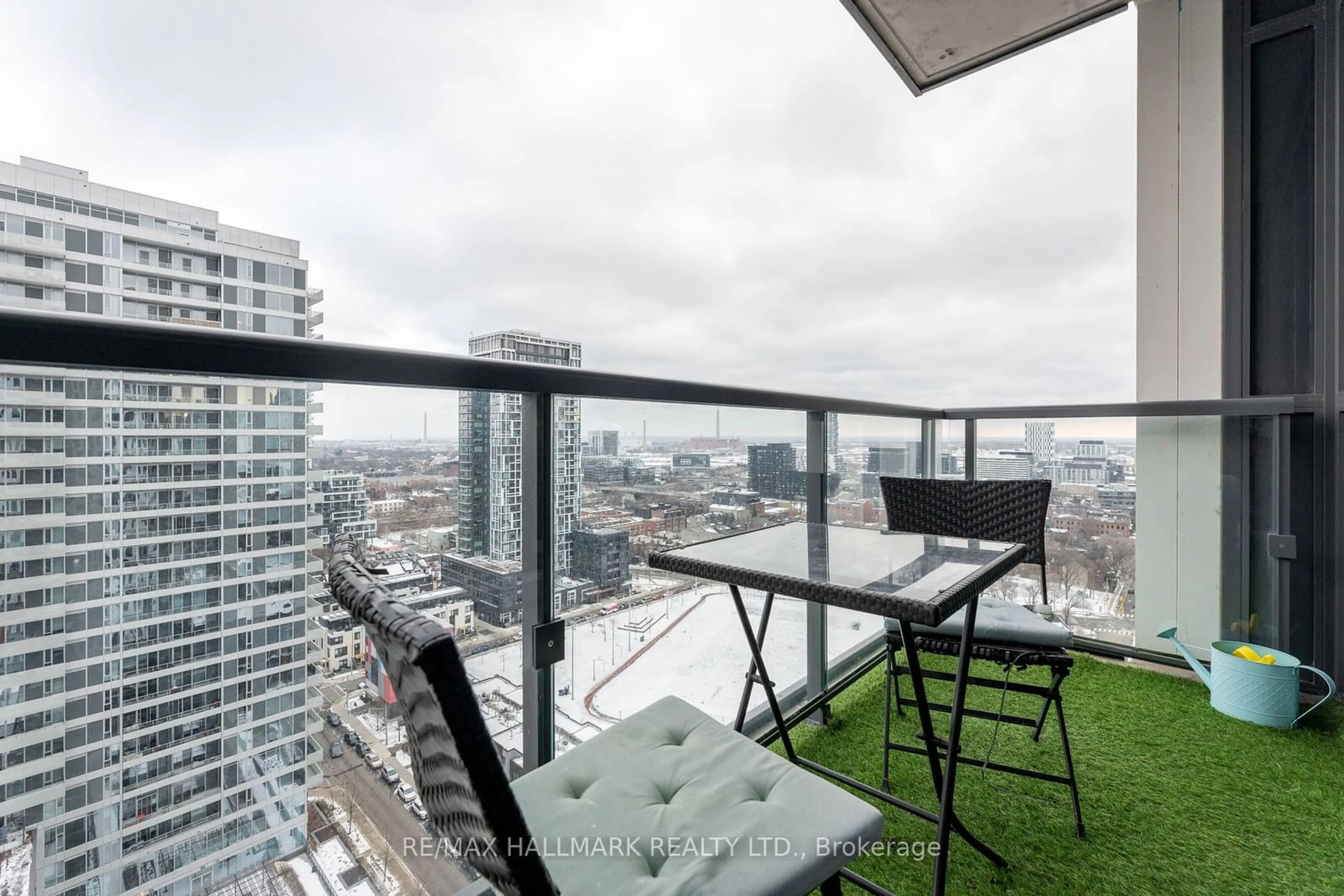 Balcony in the apartment, city buildings view from balcony for 170 Sumach St #2101, Toronto Ontario M5A 0C3