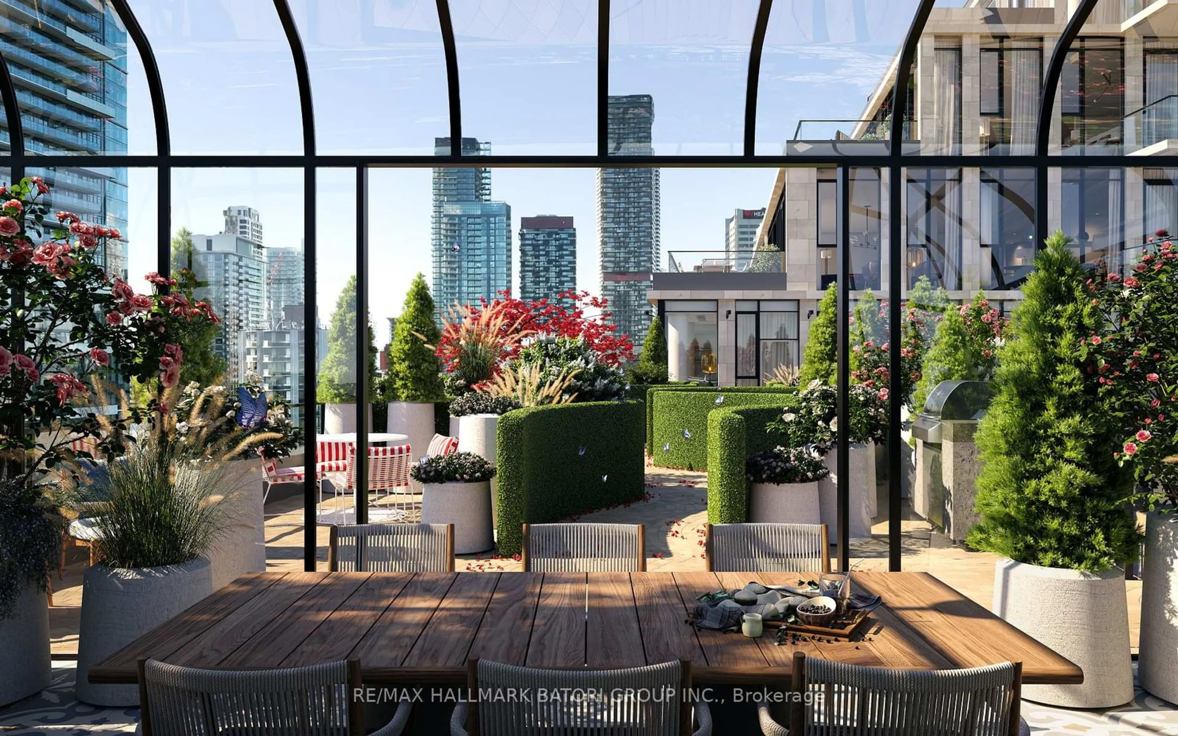 Patio, city buildings view from balcony for 2500 Yonge St #511, Toronto Ontario M4P 2H8