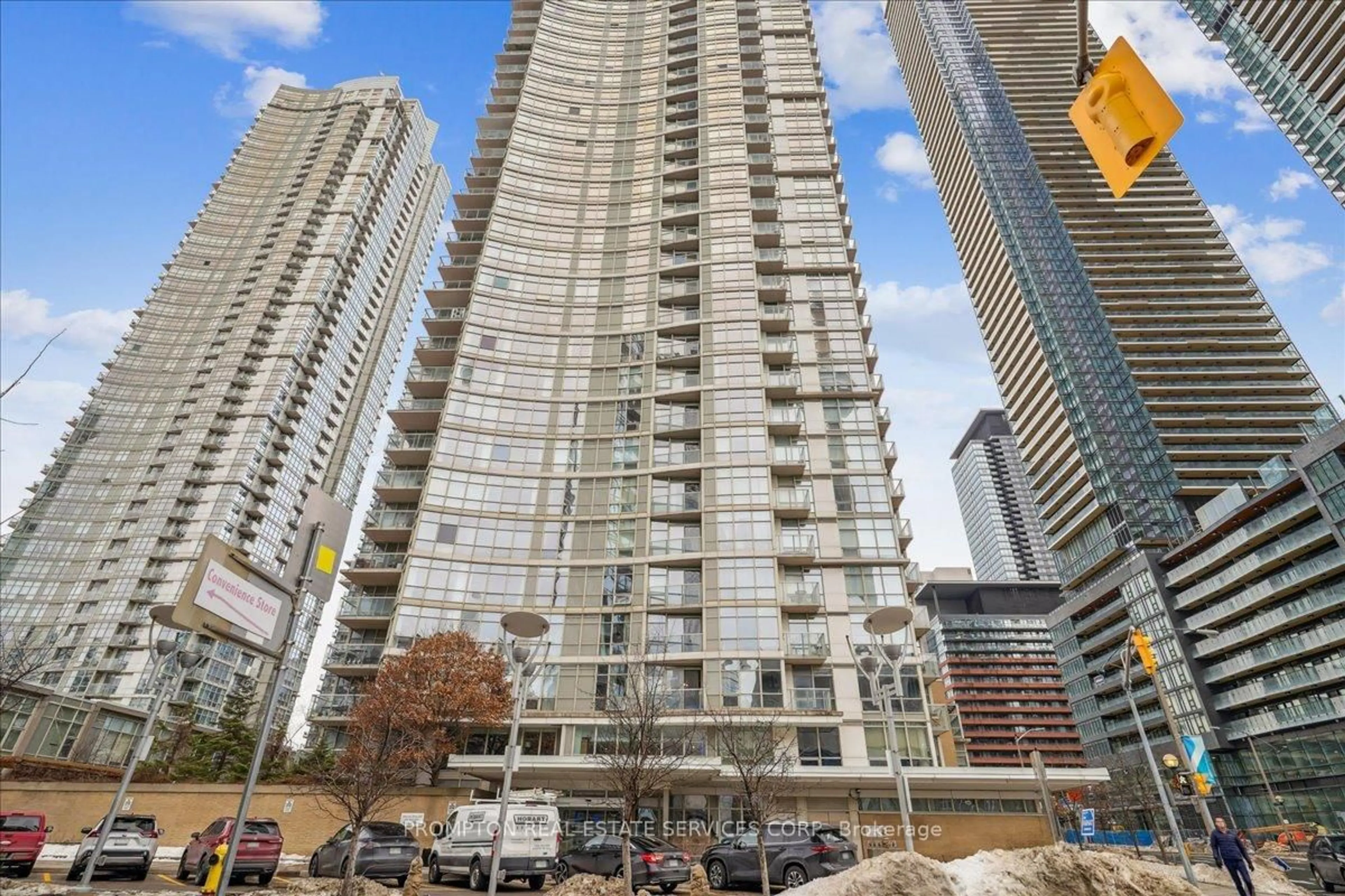 Patio, city buildings view from balcony for 10 Navy Wharf Crt #4102, Toronto Ontario M5V 3V2