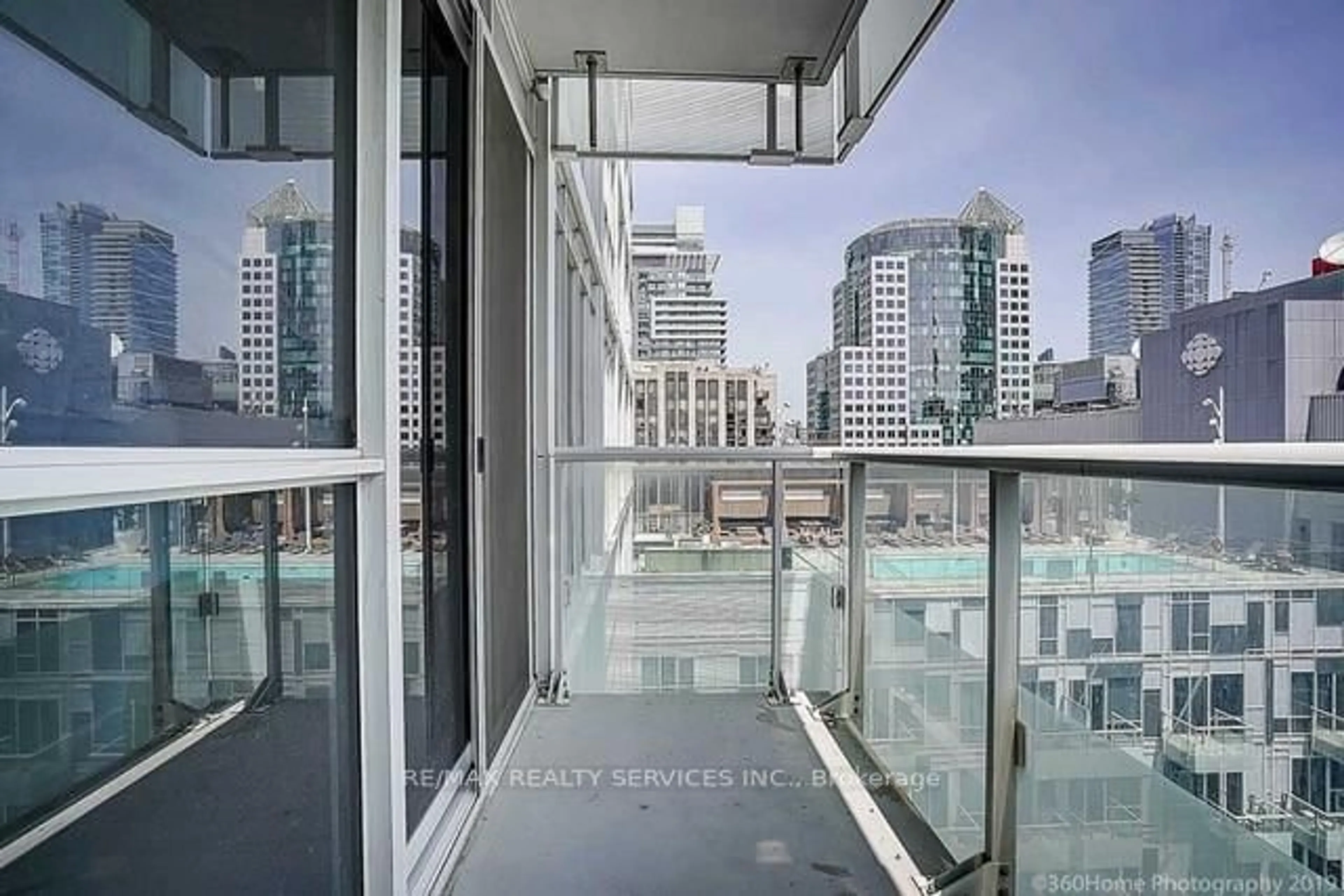 Balcony in the apartment, city buildings view from balcony for 300 Front St #1608, Toronto Ontario M5V 0E9