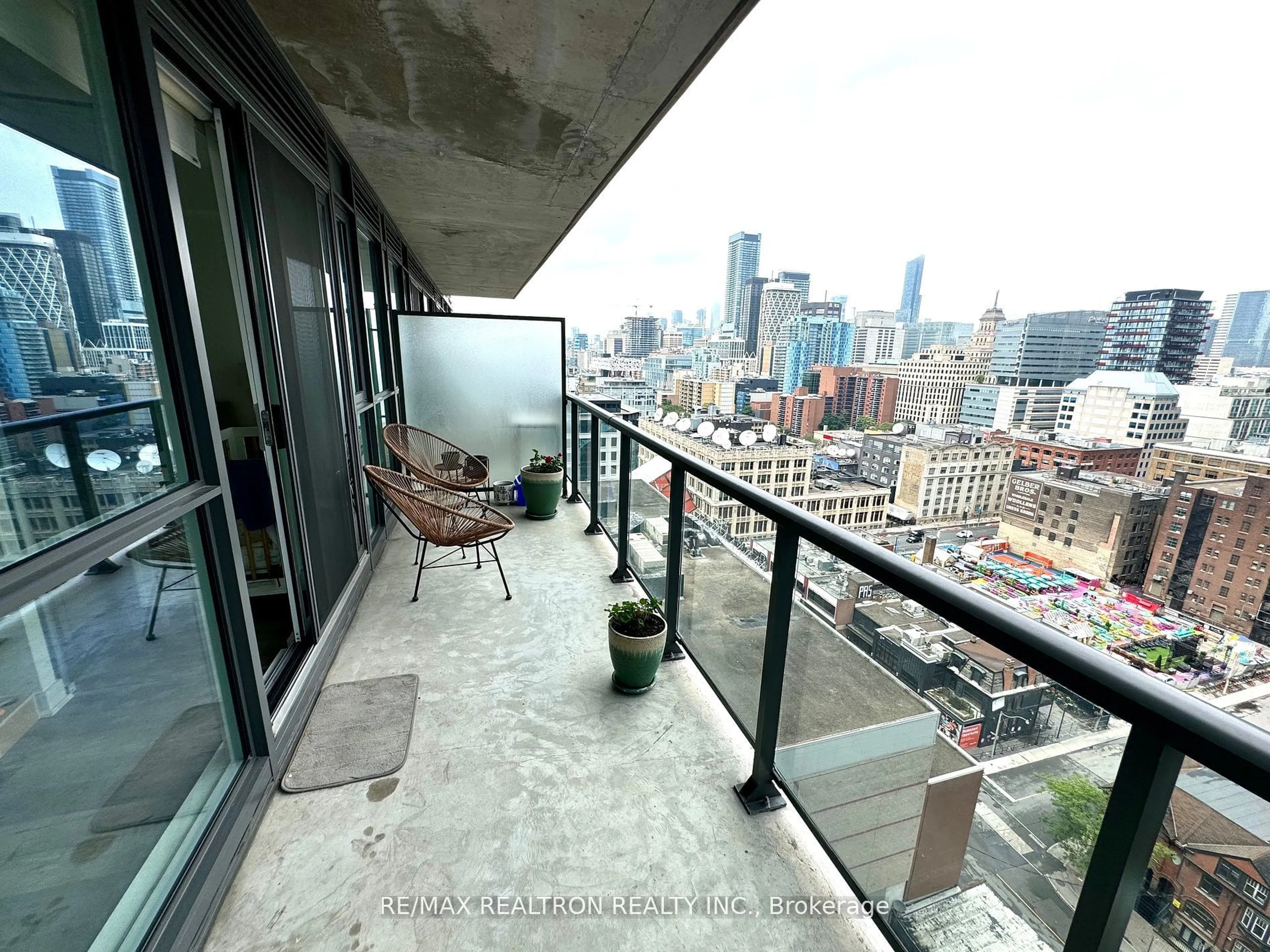 Balcony in the apartment, city buildings view from balcony for 290 Adelaide St #1607, Toronto Ontario M5V 0P3