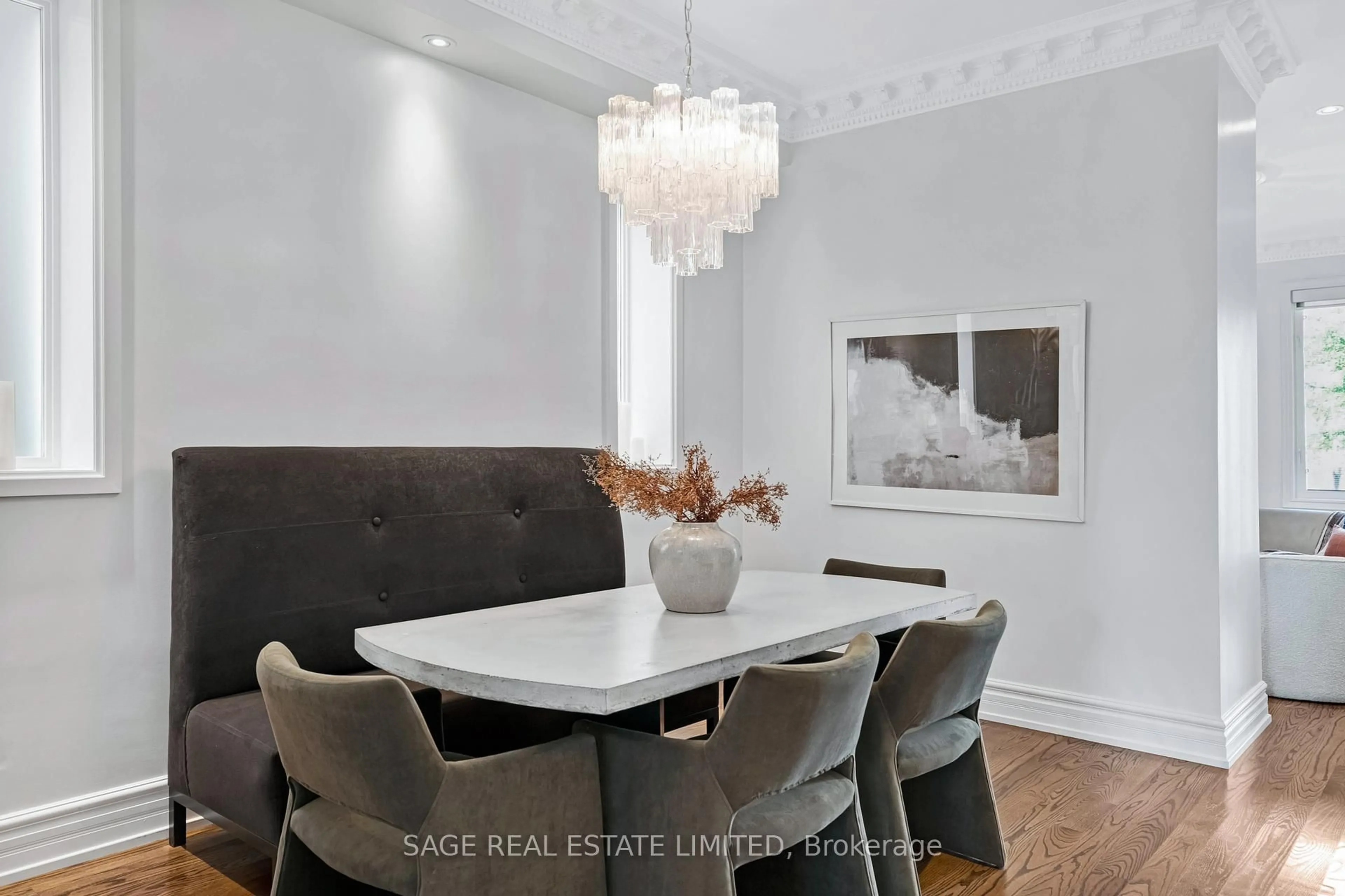 Dining room, wood/laminate floor for 35 Thelma Ave, Toronto Ontario M4V 1X8