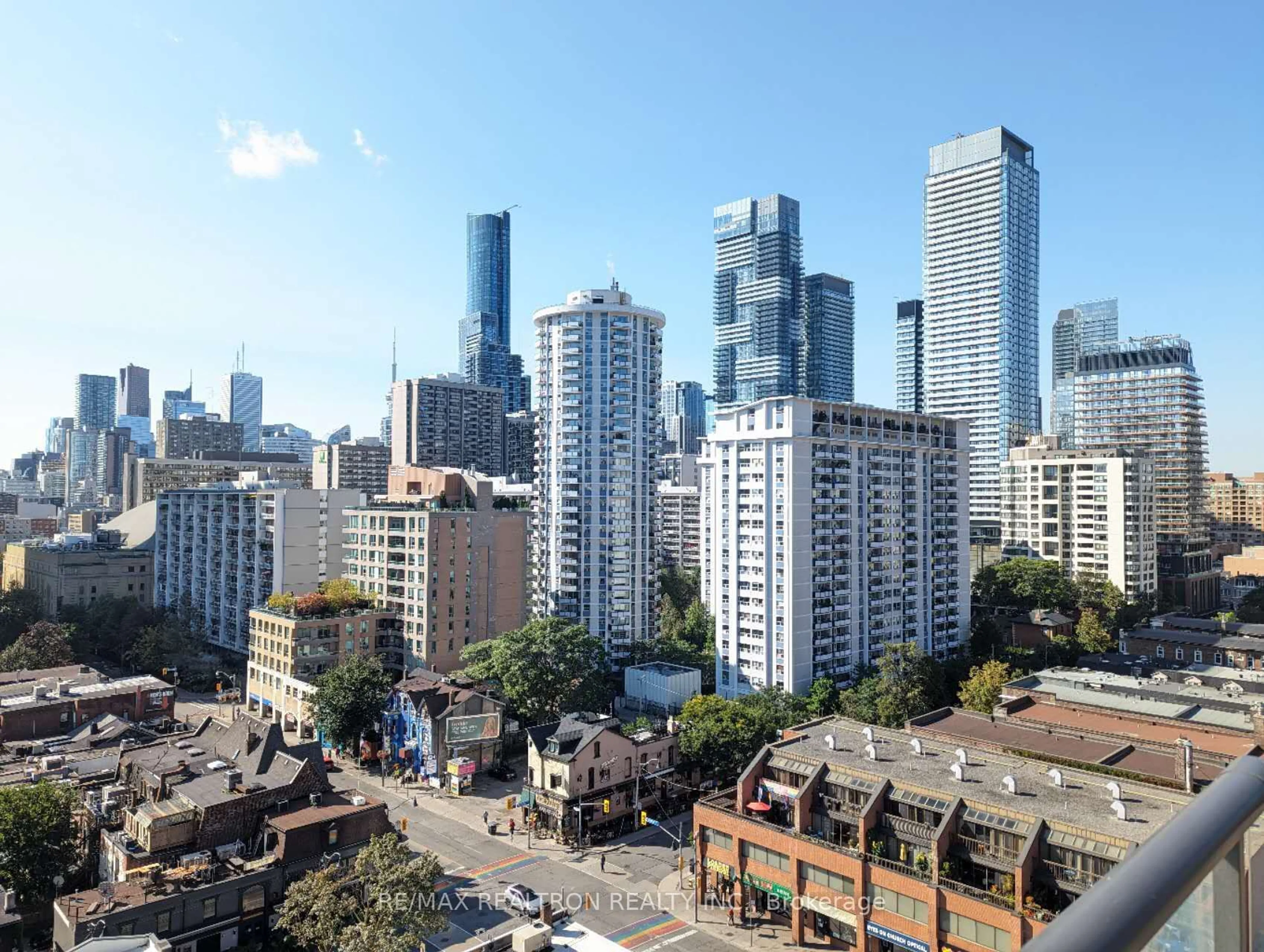 A pic from outside/outdoor area/front of a property/back of a property/a pic from drone, city buildings view from balcony for 81 Wellesley St #1103, Toronto Ontario M4Y 0C5