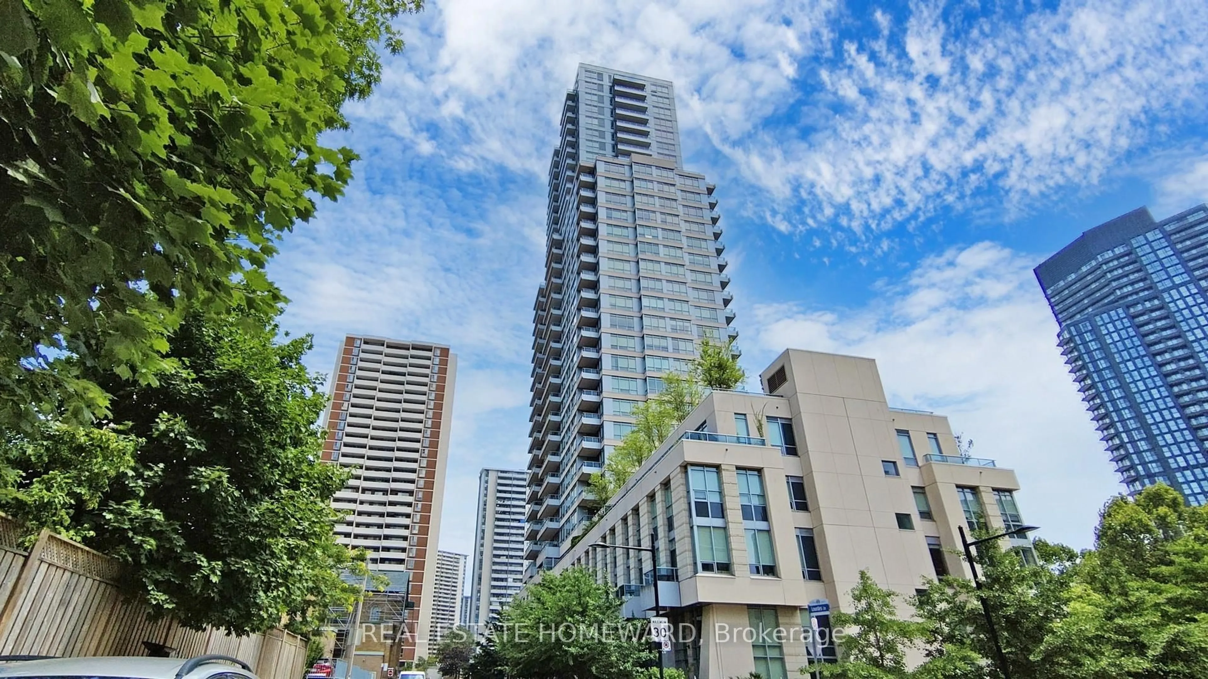 Patio, city buildings view from balcony for 500 Sherbourne St #3006, Toronto Ontario M4X 1L1