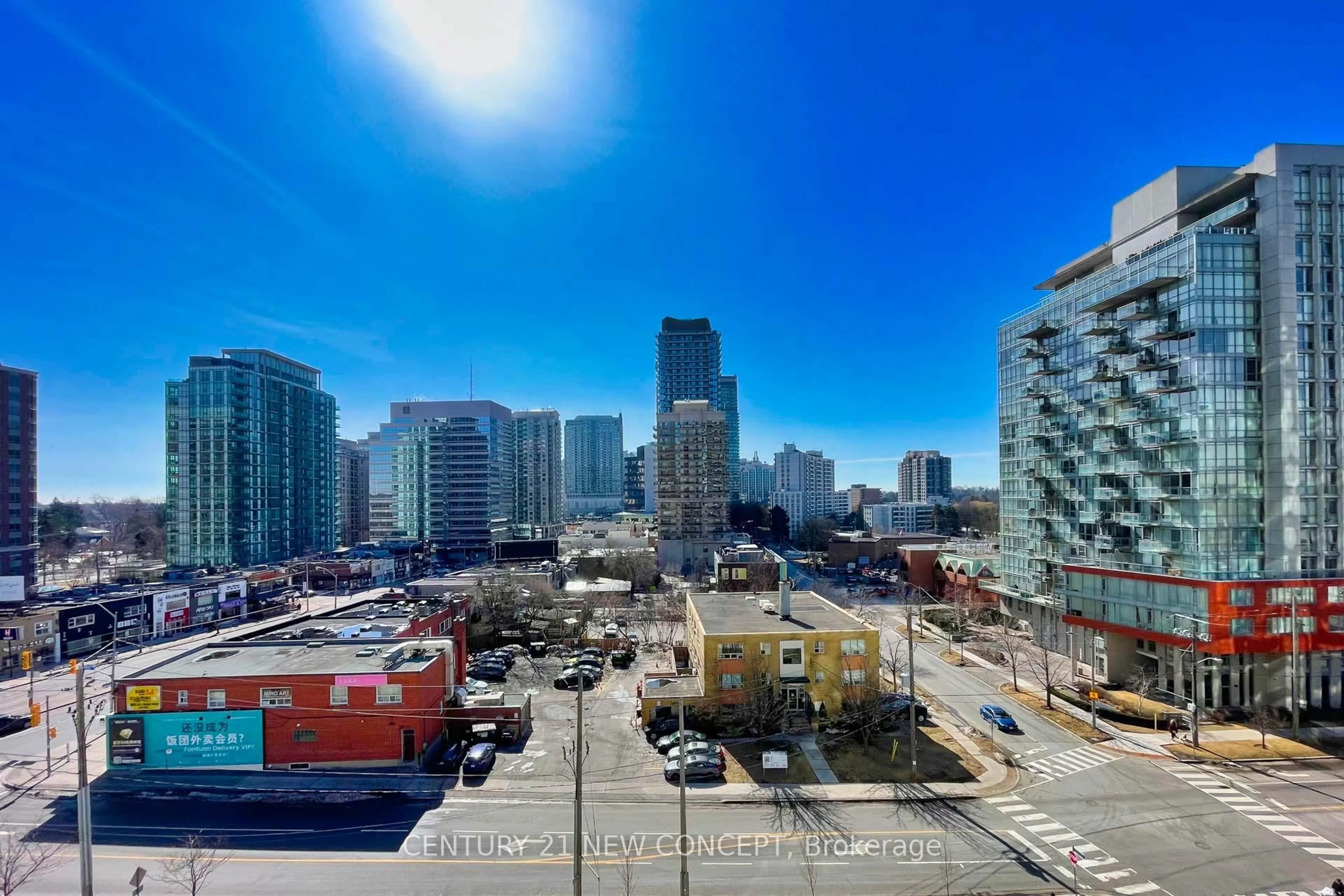 A pic from outside/outdoor area/front of a property/back of a property/a pic from drone, city buildings view from balcony for 75 Canterbury Pl #803, Toronto Ontario M2N 0L2