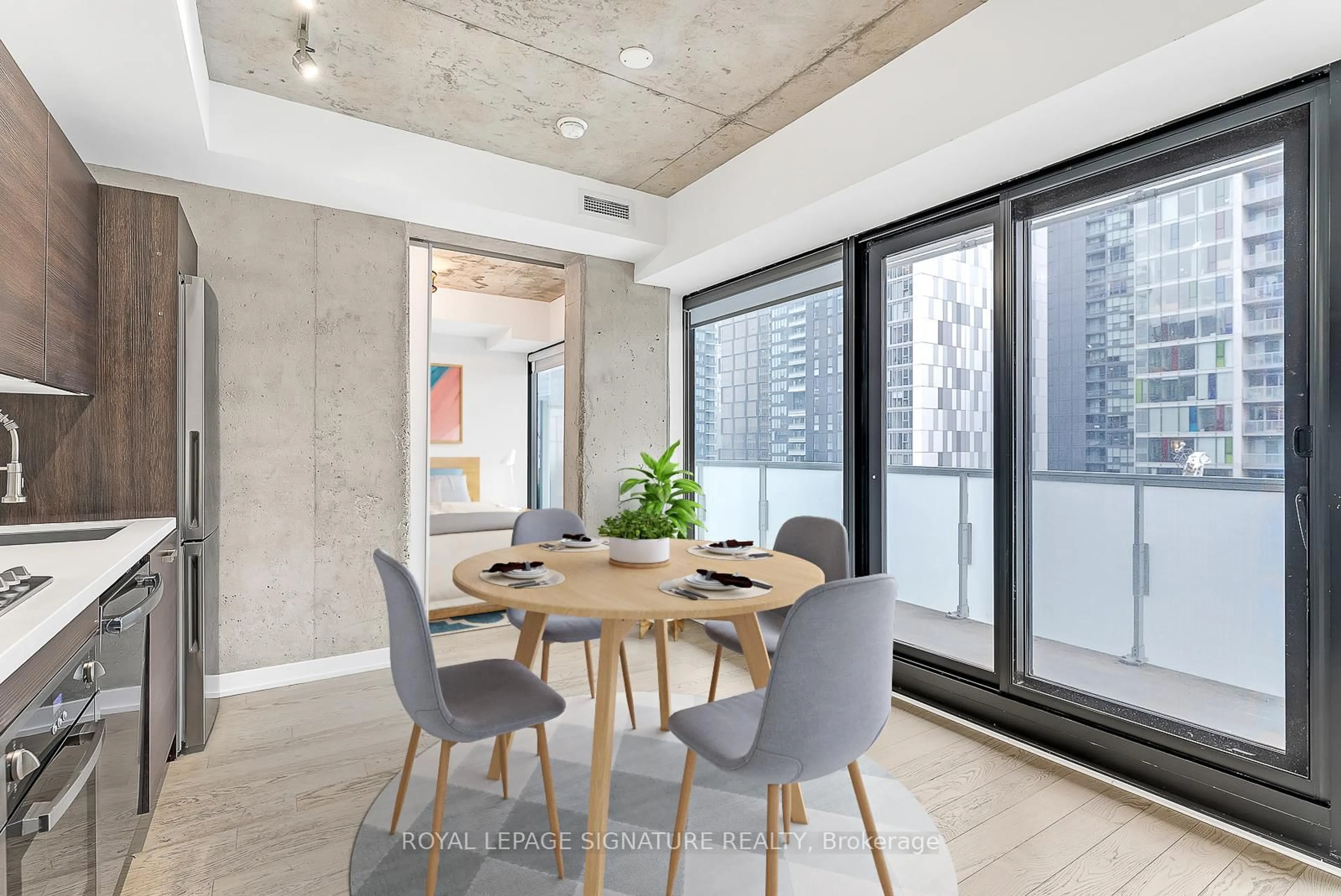 Dining room, cement floor for 11 Charlotte St #2201, Toronto Ontario M5V 0M6