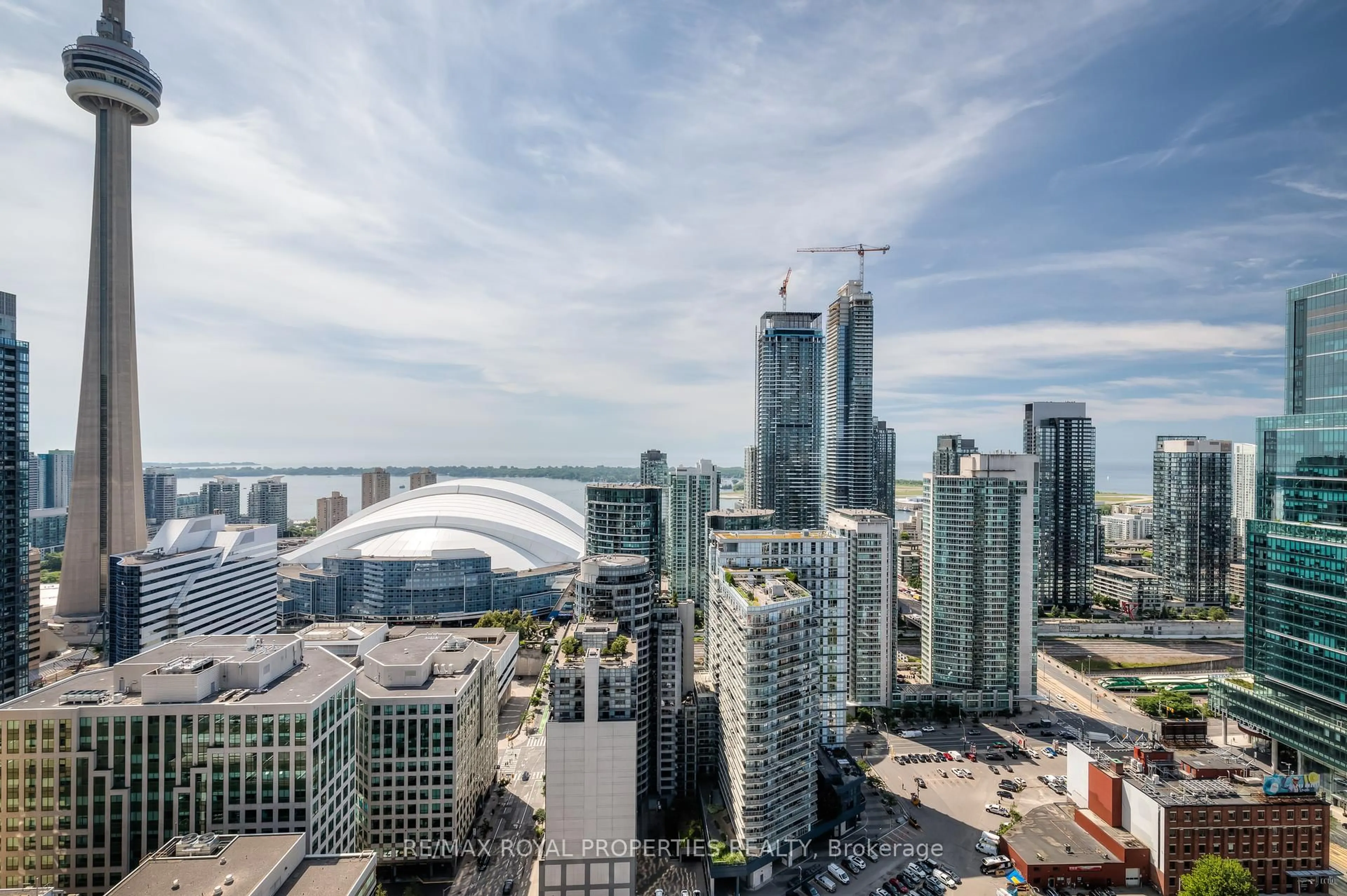 A pic from outside/outdoor area/front of a property/back of a property/a pic from drone, city buildings view from balcony for 88 Blue Jays Way #3507, Toronto Ontario M5V 2G3