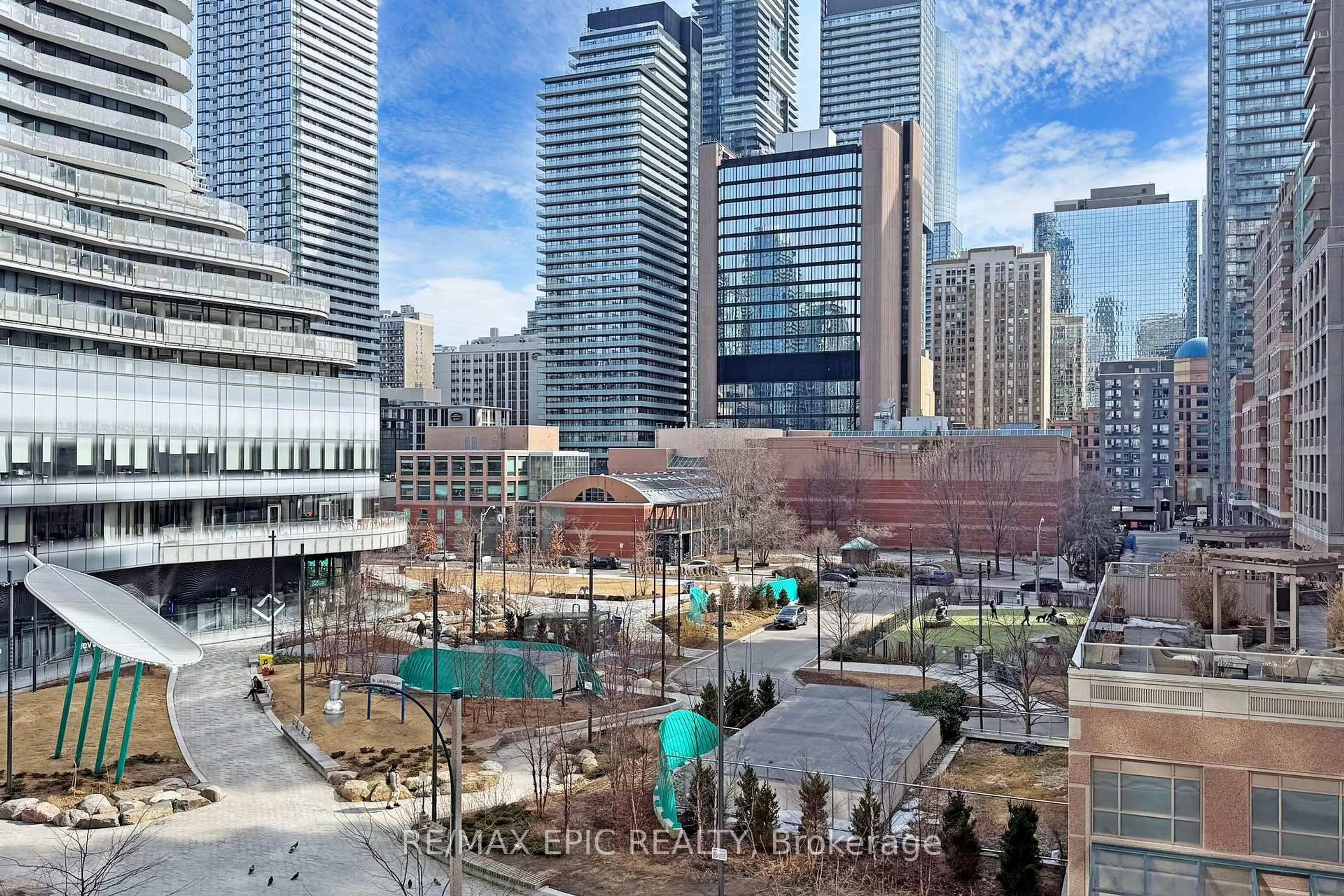 Patio, city buildings view from balcony for 955 Bay St #409, Toronto Ontario M5S 0C6