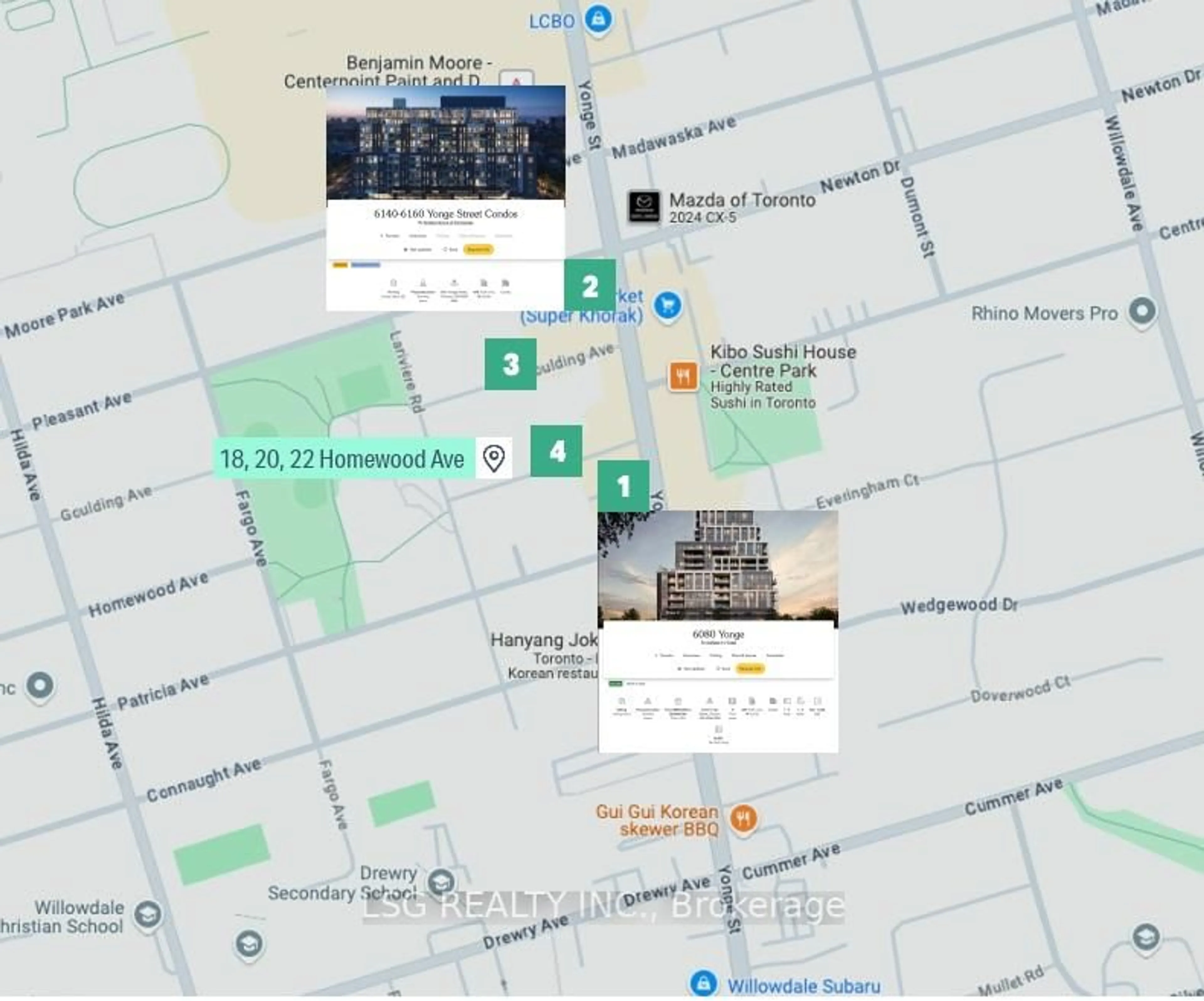 Picture of a map for 18 Homewood Ave, Toronto Ontario M2M 1J9