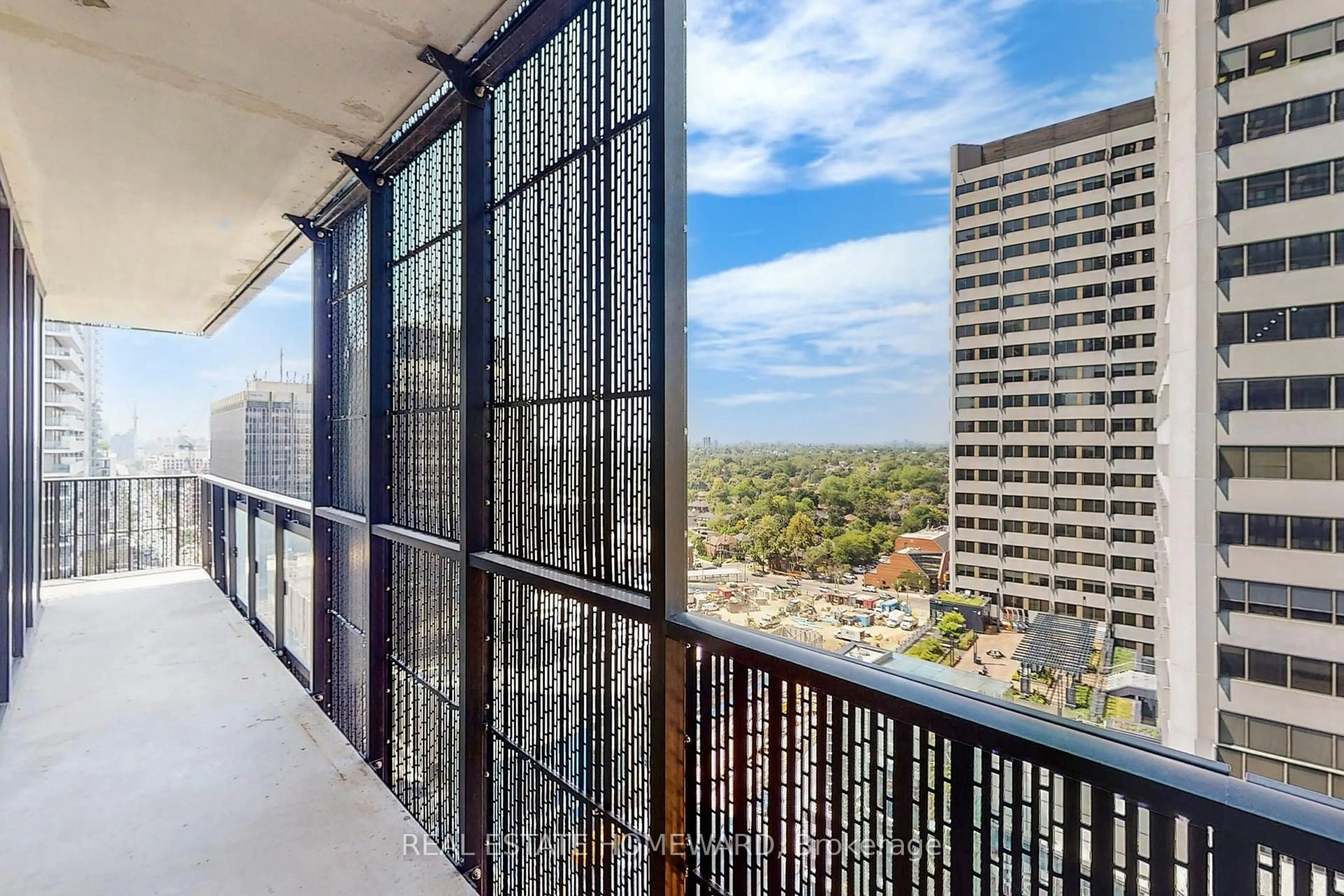 Balcony in the apartment, city buildings view from balcony for 8 Eglinton Ave #1602, Toronto Ontario M4P 1A6