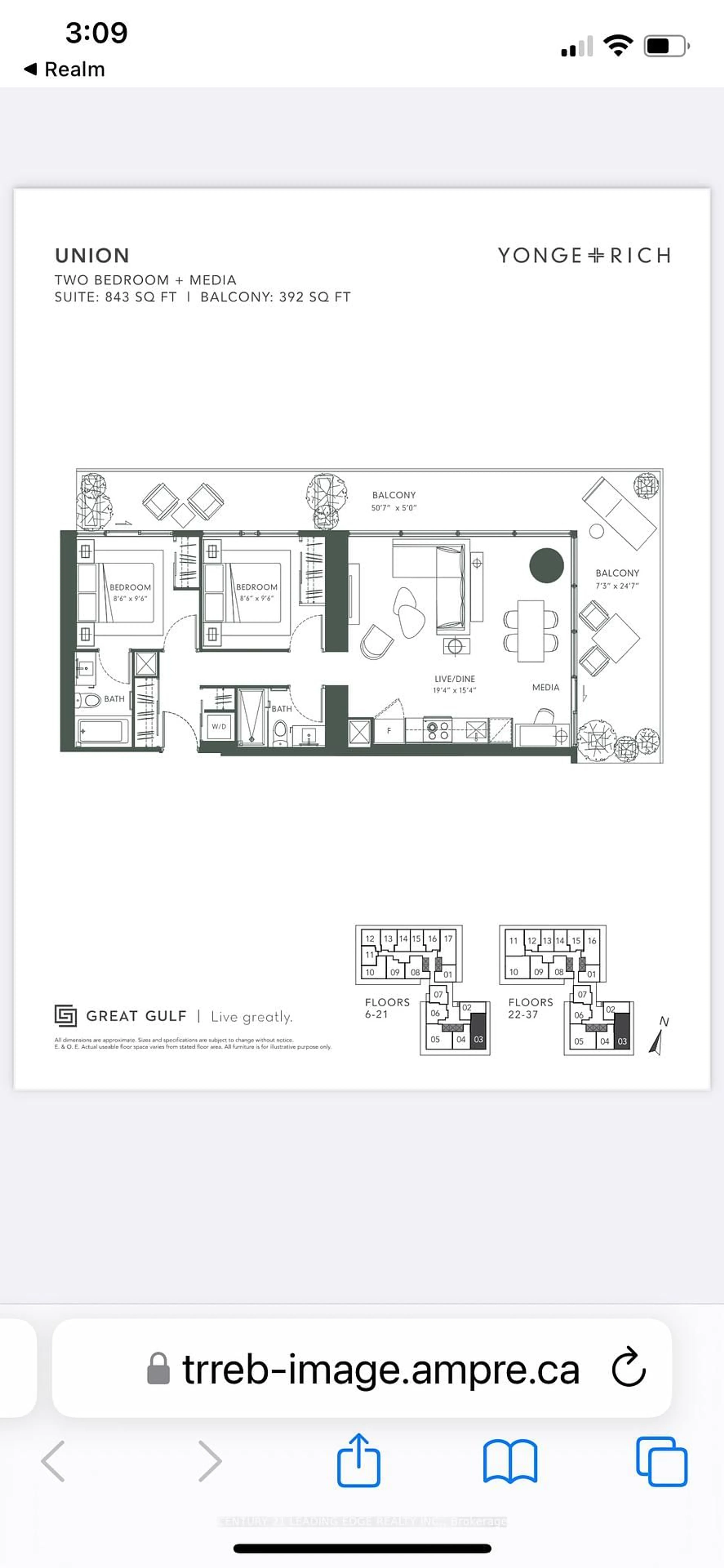 Floor plan for 20 Lombard St #3603, Toronto Ontario M5C 0A7