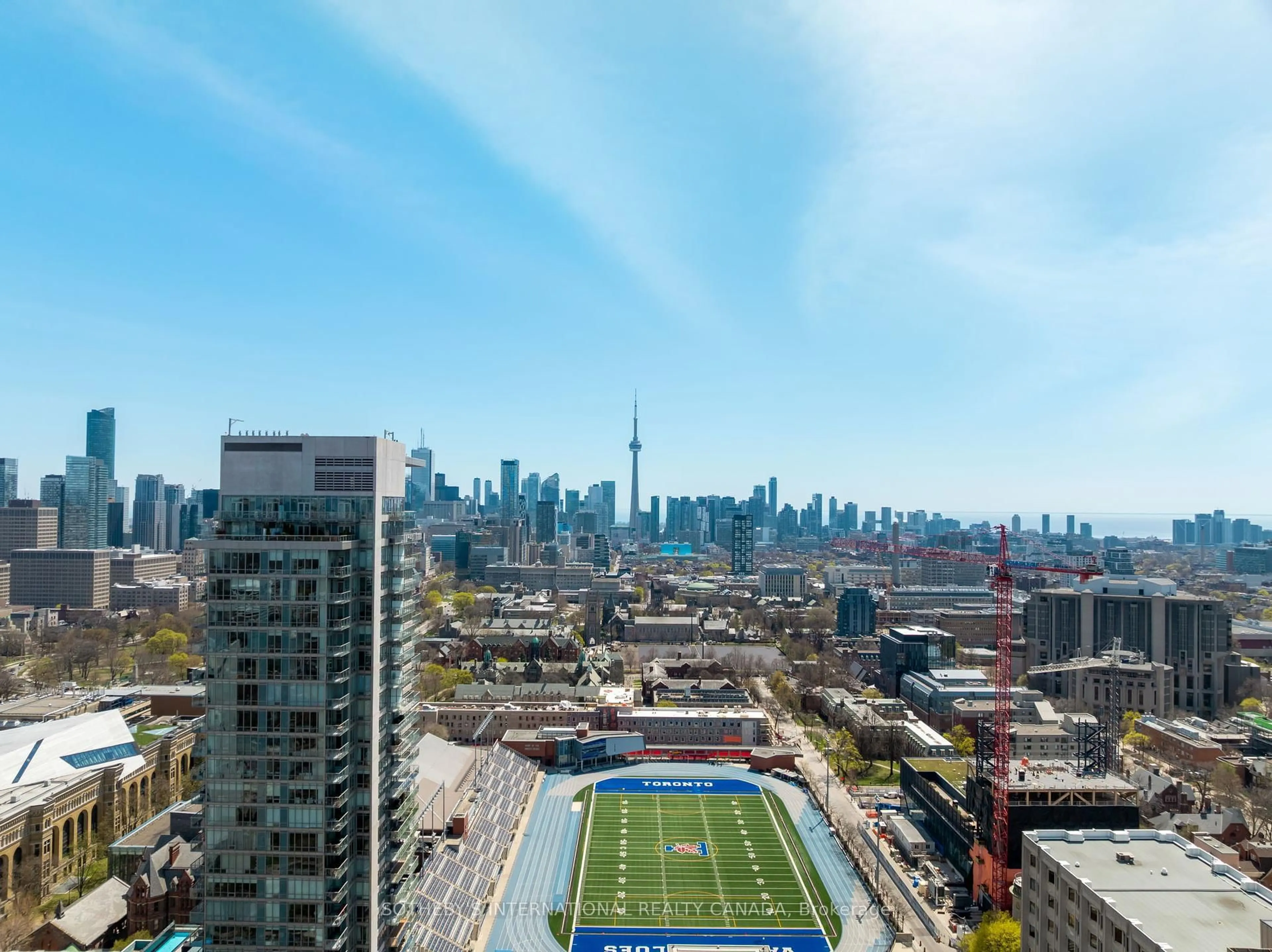 A pic from outside/outdoor area/front of a property/back of a property/a pic from drone, city buildings view from balcony for 1 Bedford Rd #3201, Toronto Ontario M5R 2B5