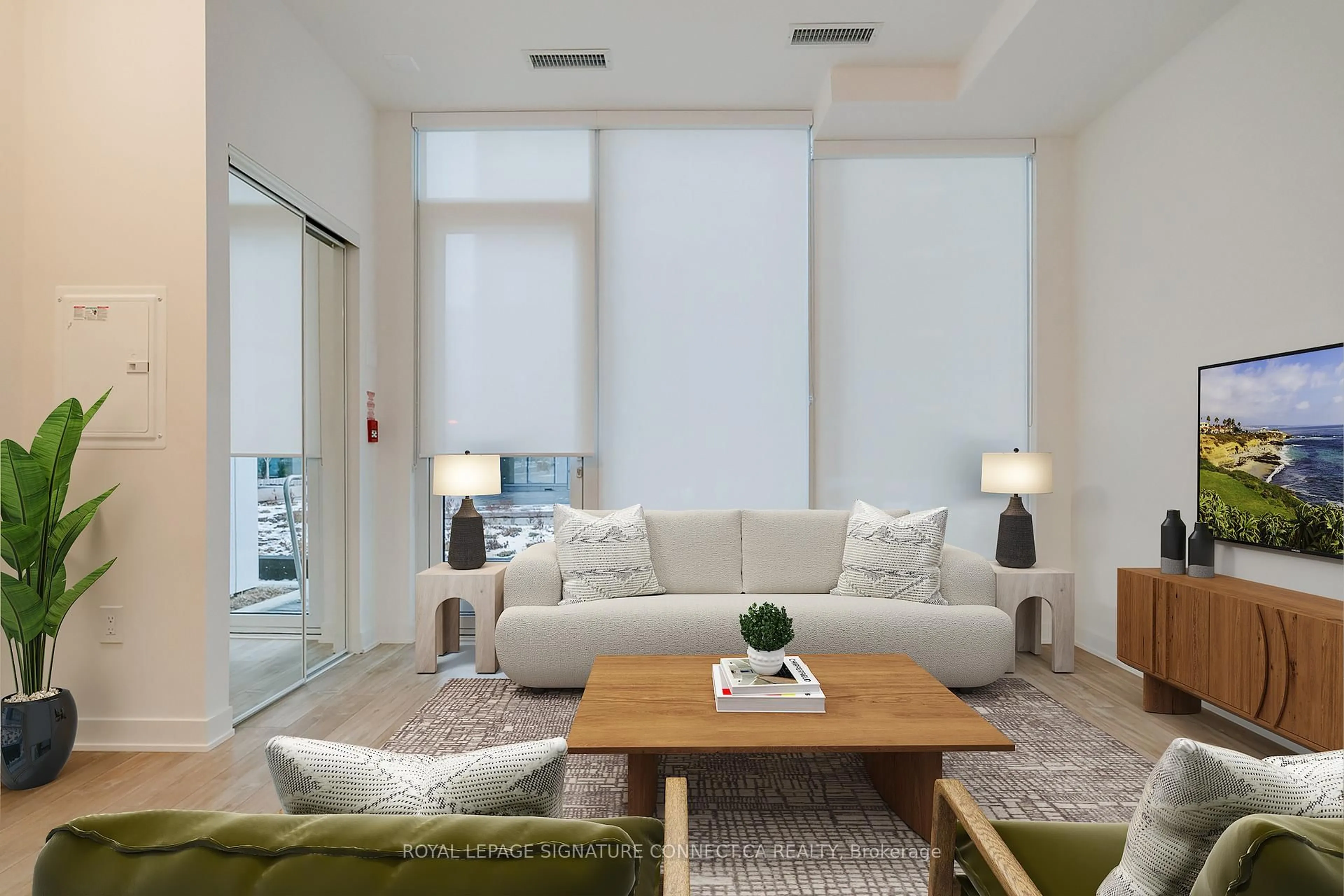 Living room with furniture, unknown for 60 Princess St #TH108, Toronto Ontario M5A 2C7