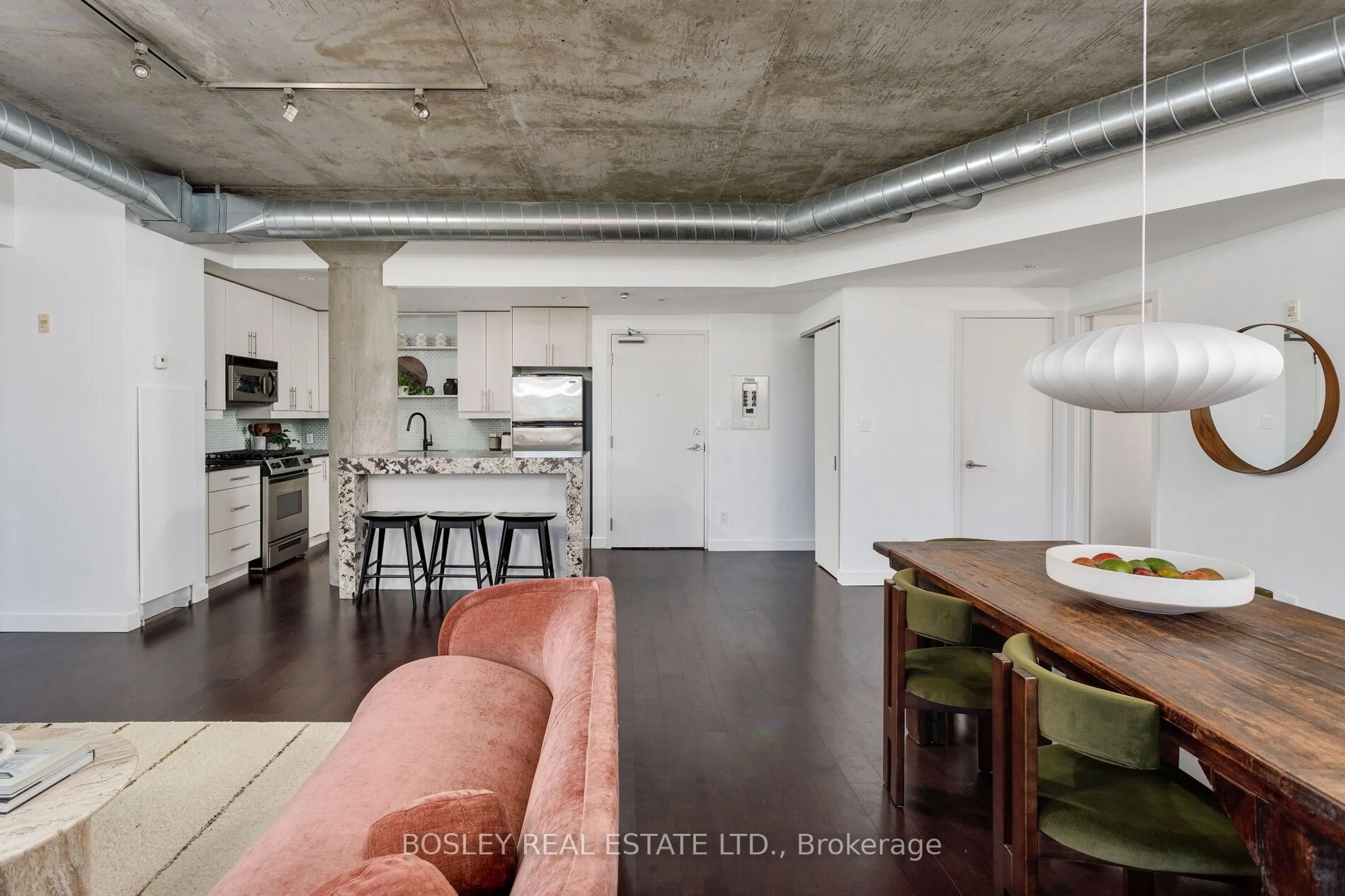 Open concept kitchen, cement floor for 42 Camden St #703, Toronto Ontario M5V 1V1