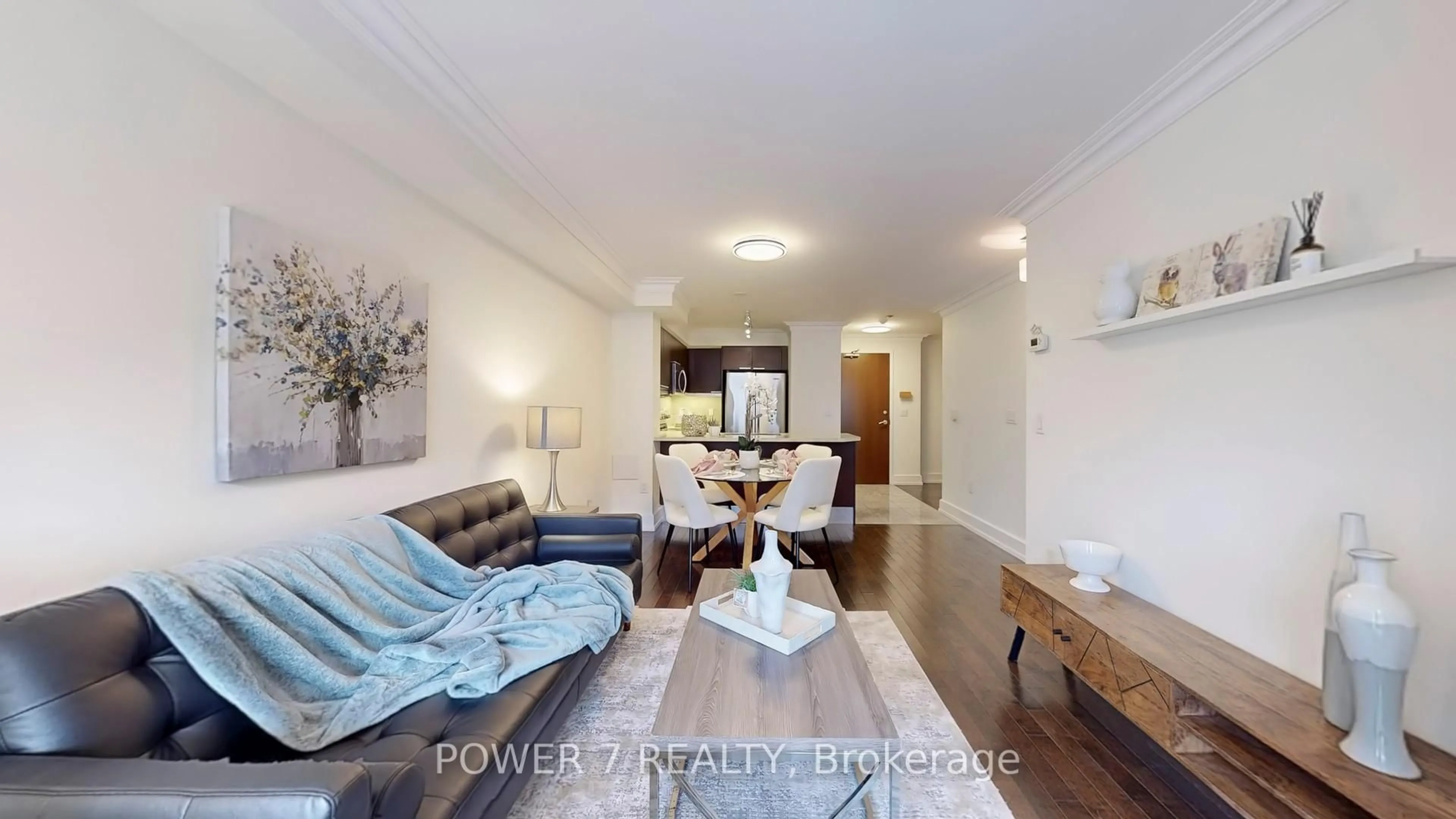 Living room with furniture, wood/laminate floor for 650 Sheppard Ave #218, Toronto Ontario M2K 1C1