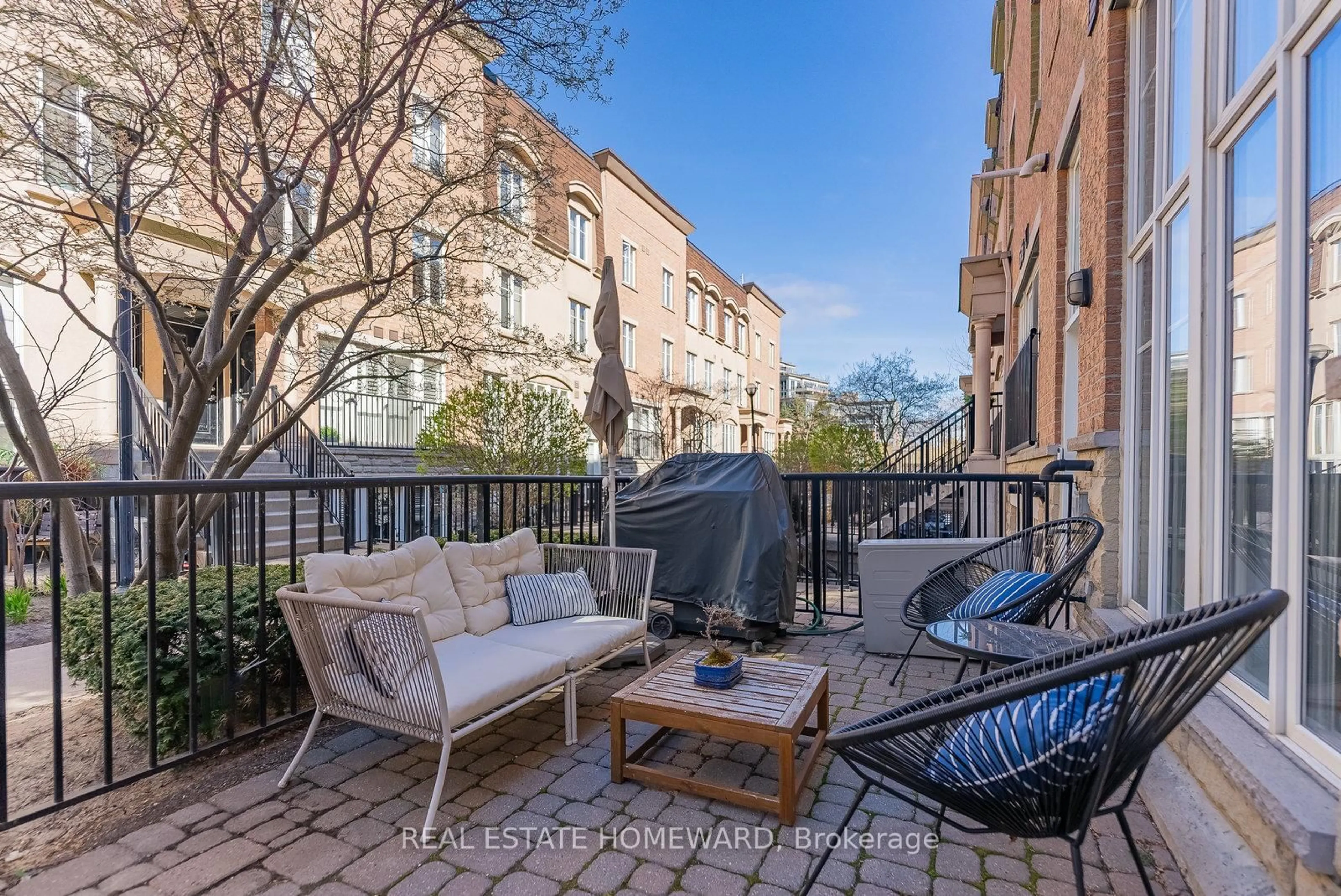 Patio, city buildings view from balcony for 34 Western Battery Rd #429, Toronto Ontario M6K 3N9