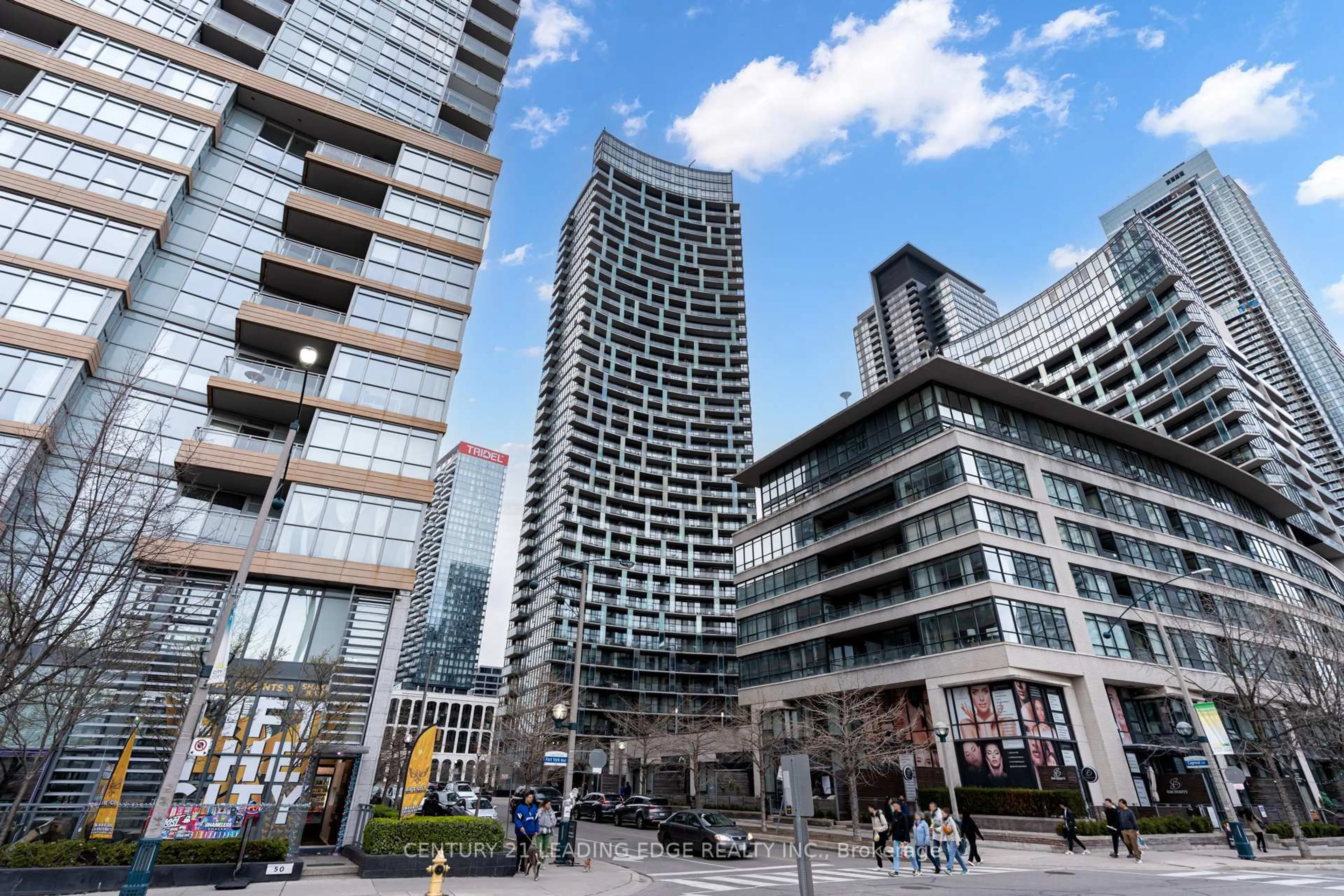 Patio, city buildings view from balcony for 25 Capreol Crt #3206, Toronto Ontario M5V 3Z7