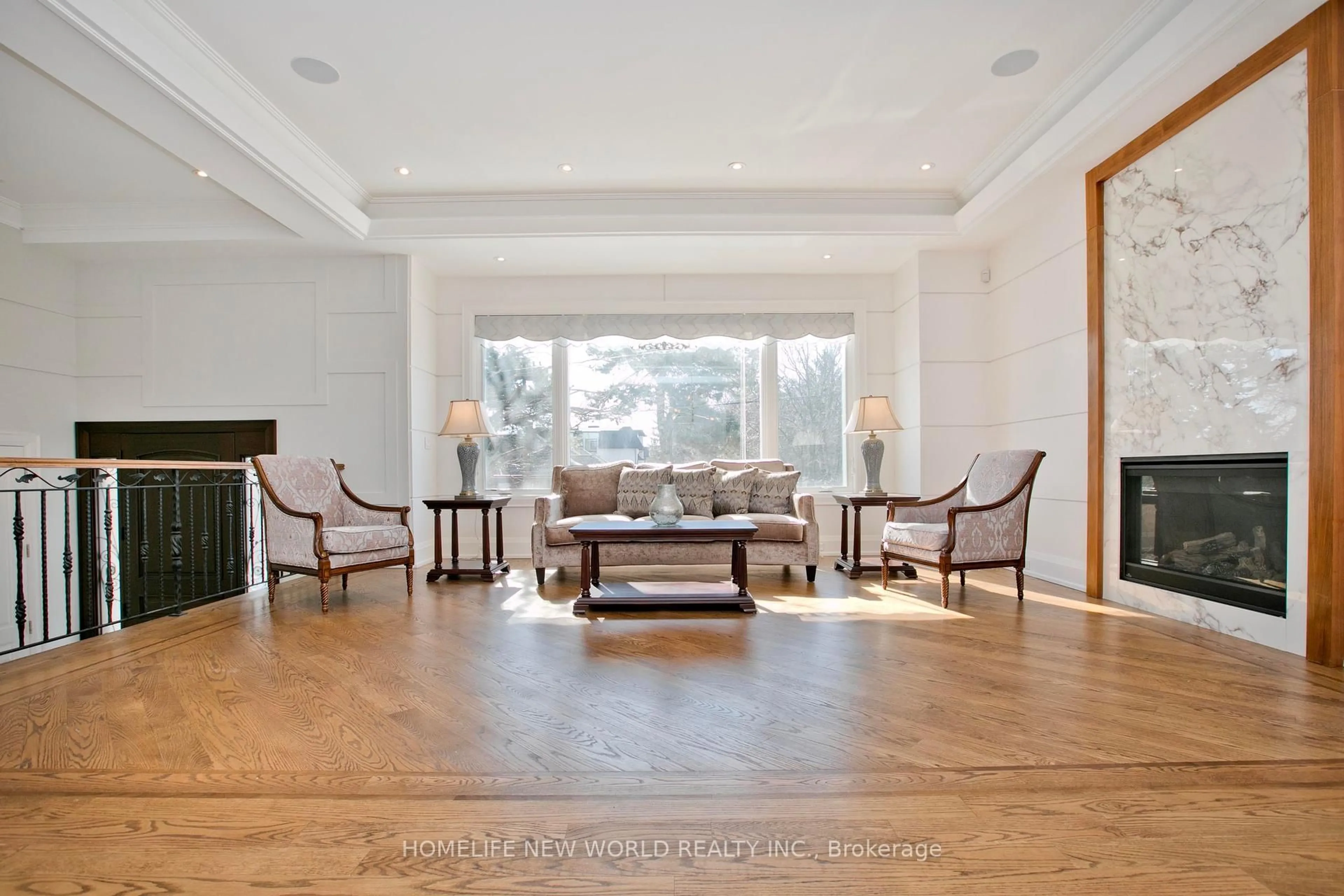 Living room with furniture, wood/laminate floor for 302 Johnston Ave, Toronto Ontario M2N 1H7