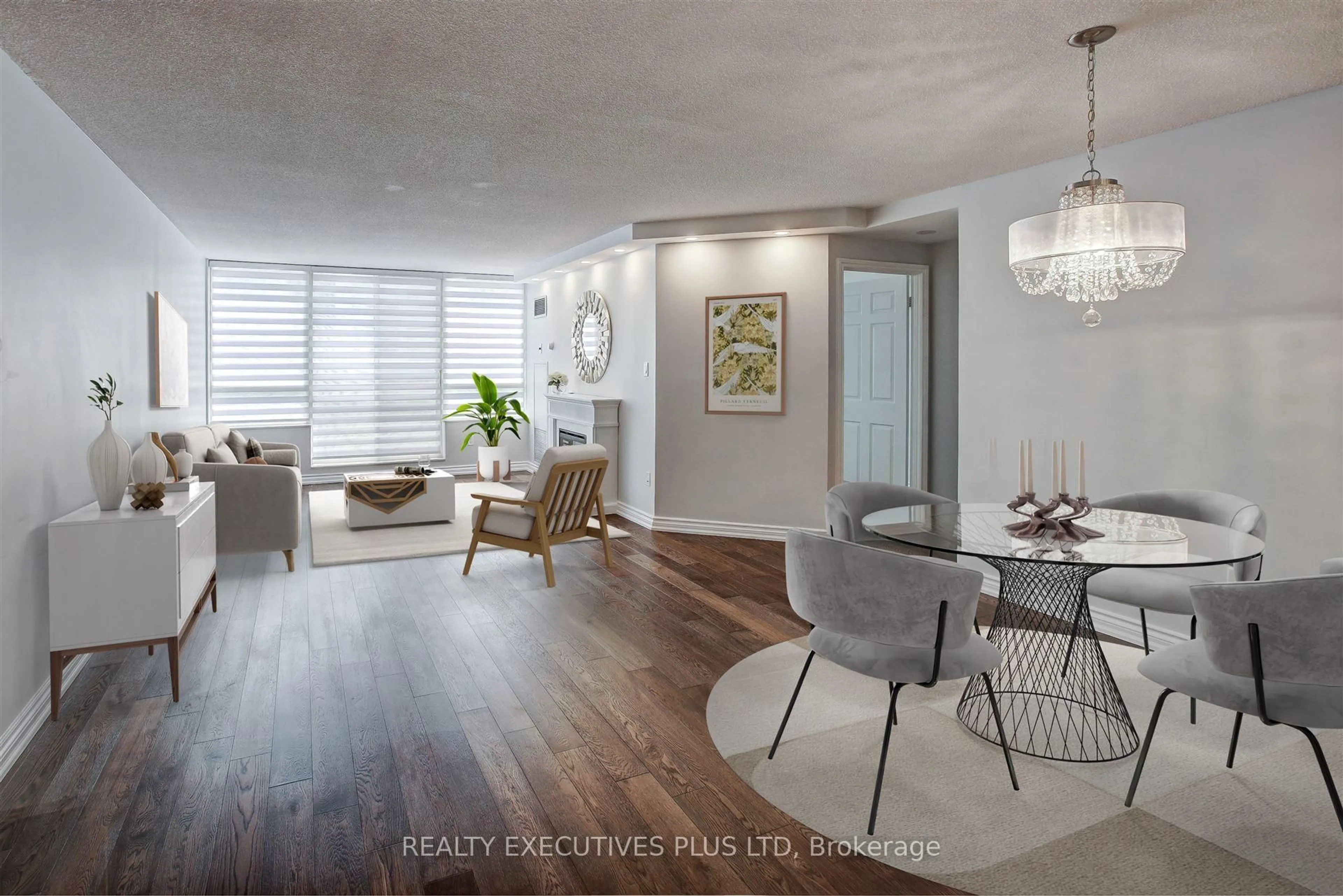 Living room with furniture, wood/laminate floor for 215 The Donway Rd #410, Toronto Ontario M3B 3P5