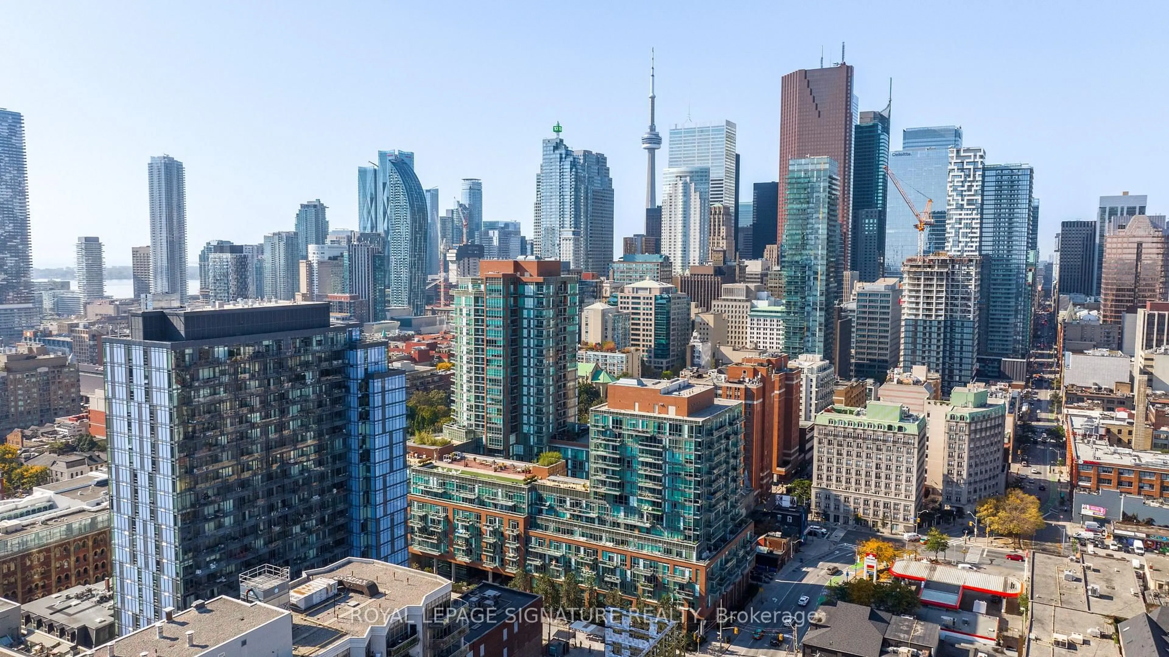 A pic from outside/outdoor area/front of a property/back of a property/a pic from drone, city buildings view from balcony for 112 George St #902, Toronto Ontario M5A 2M5
