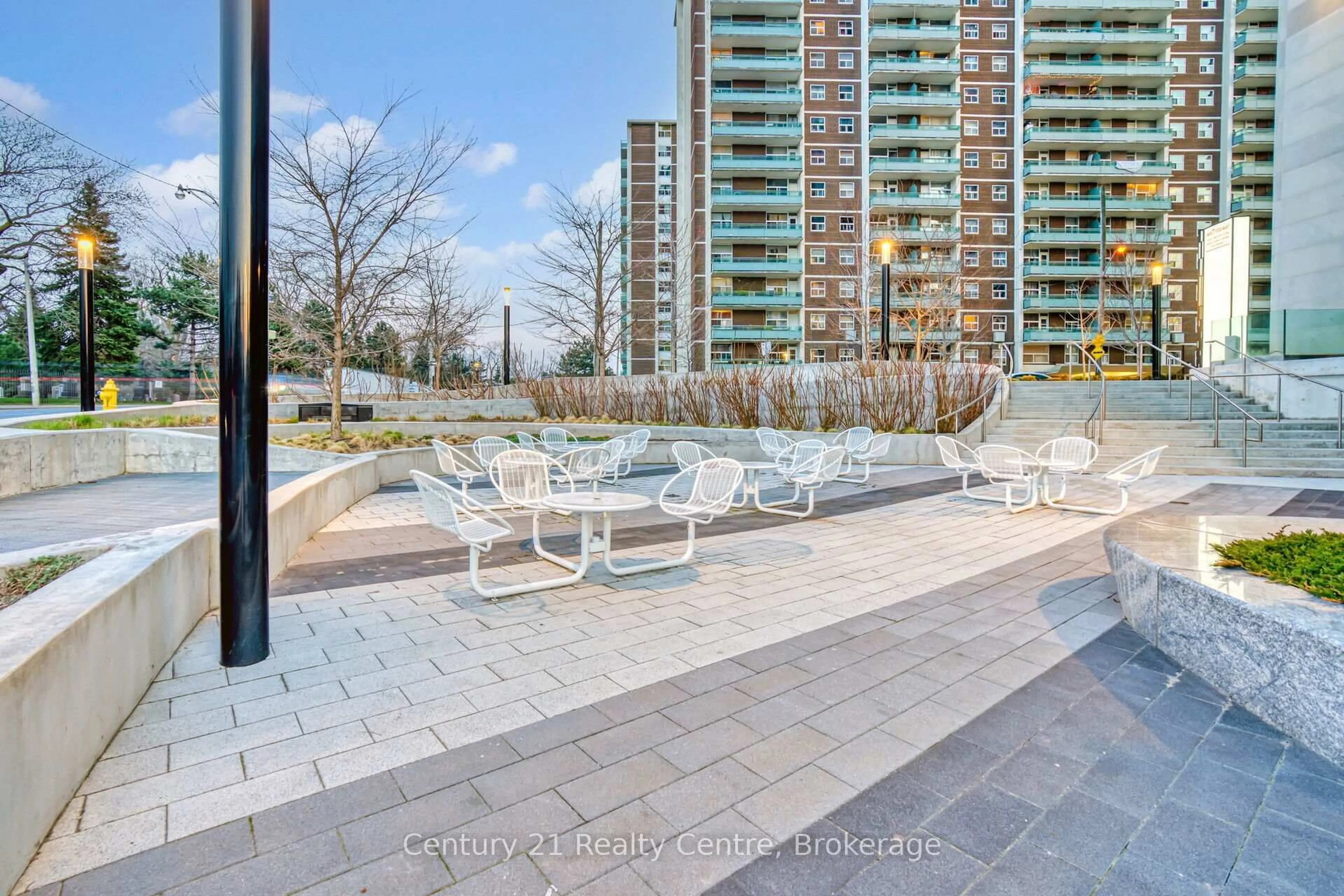 Patio, city buildings view from balcony for 585 Bloor St E . St #524, Toronto Ontario M4W 0B3