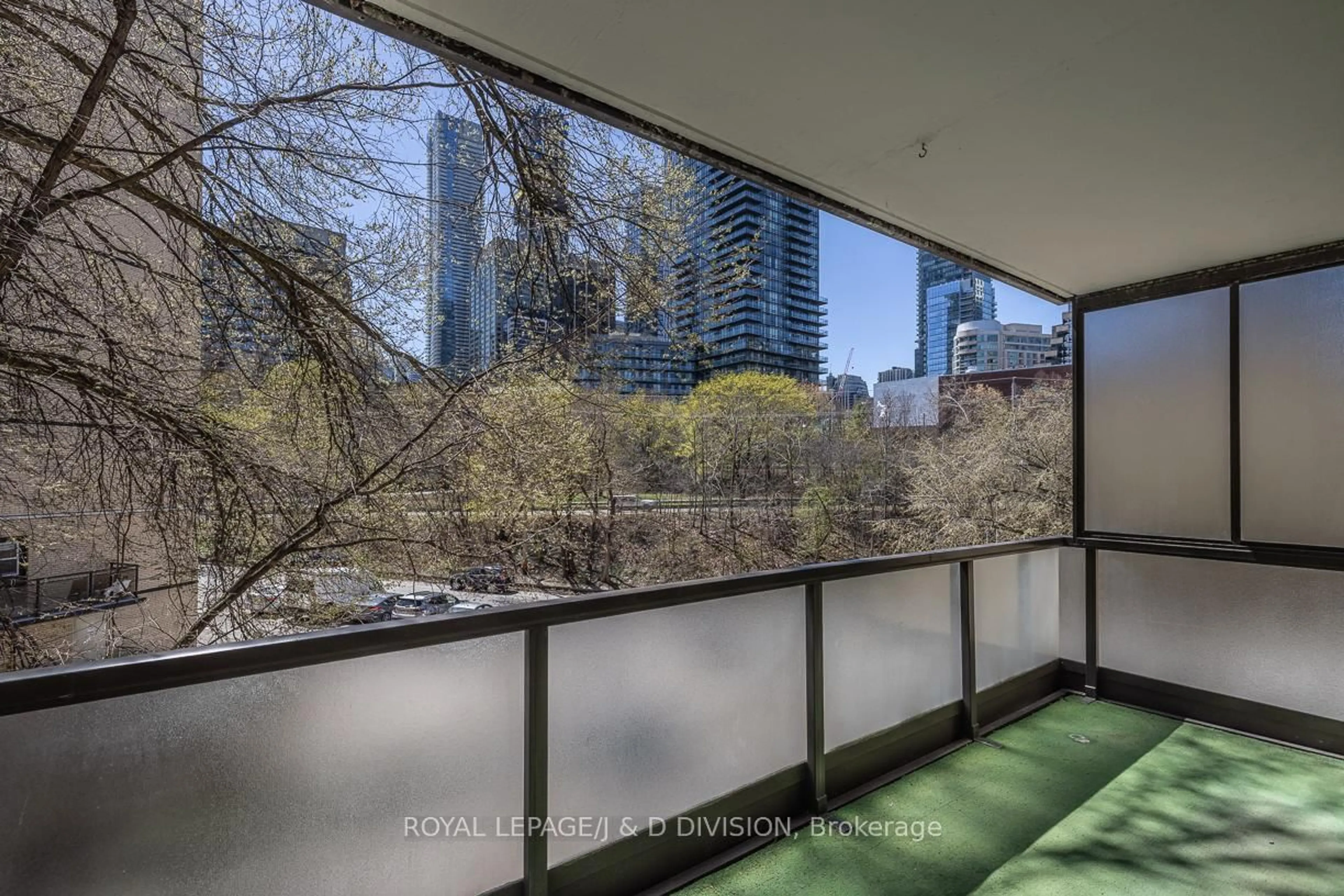Balcony in the apartment, city buildings view from balcony for 120 Rosedale Valley Rd #201, Toronto Ontario M4W 1P8