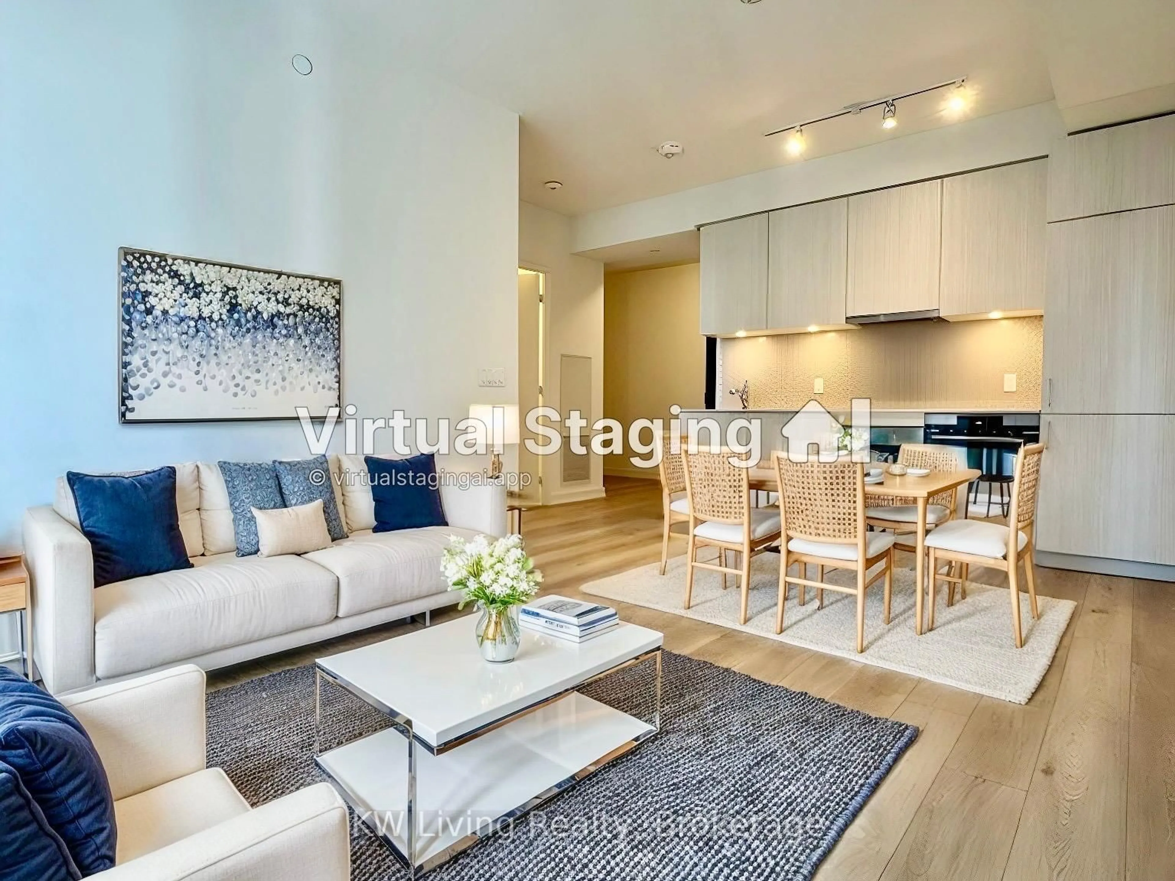 Living room with furniture, wood/laminate floor for 158 Front St #517, Toronto Ontario M5A 0K9