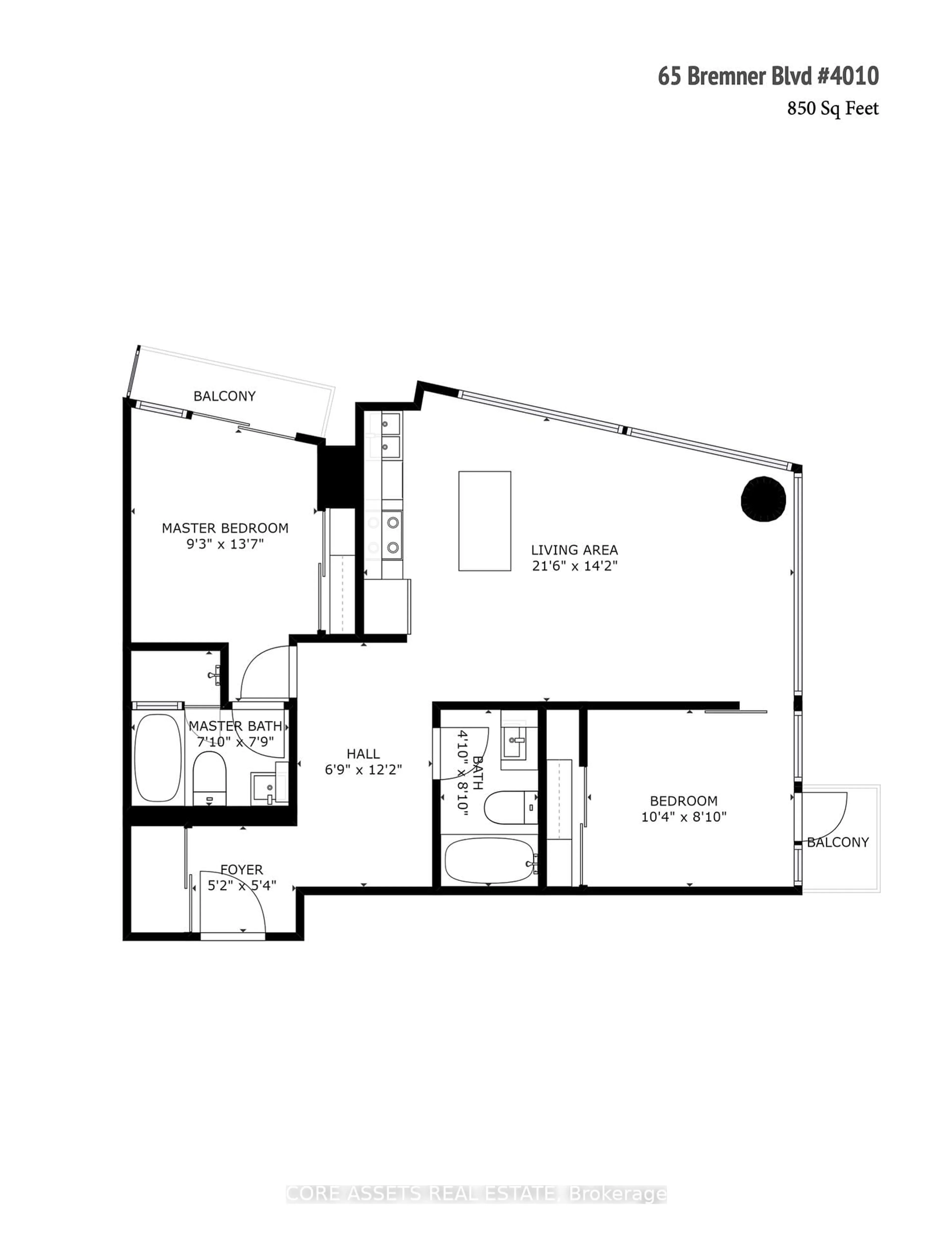 Floor plan for 65 Bremner Blvd #4010, Toronto Ontario M5J 0A7