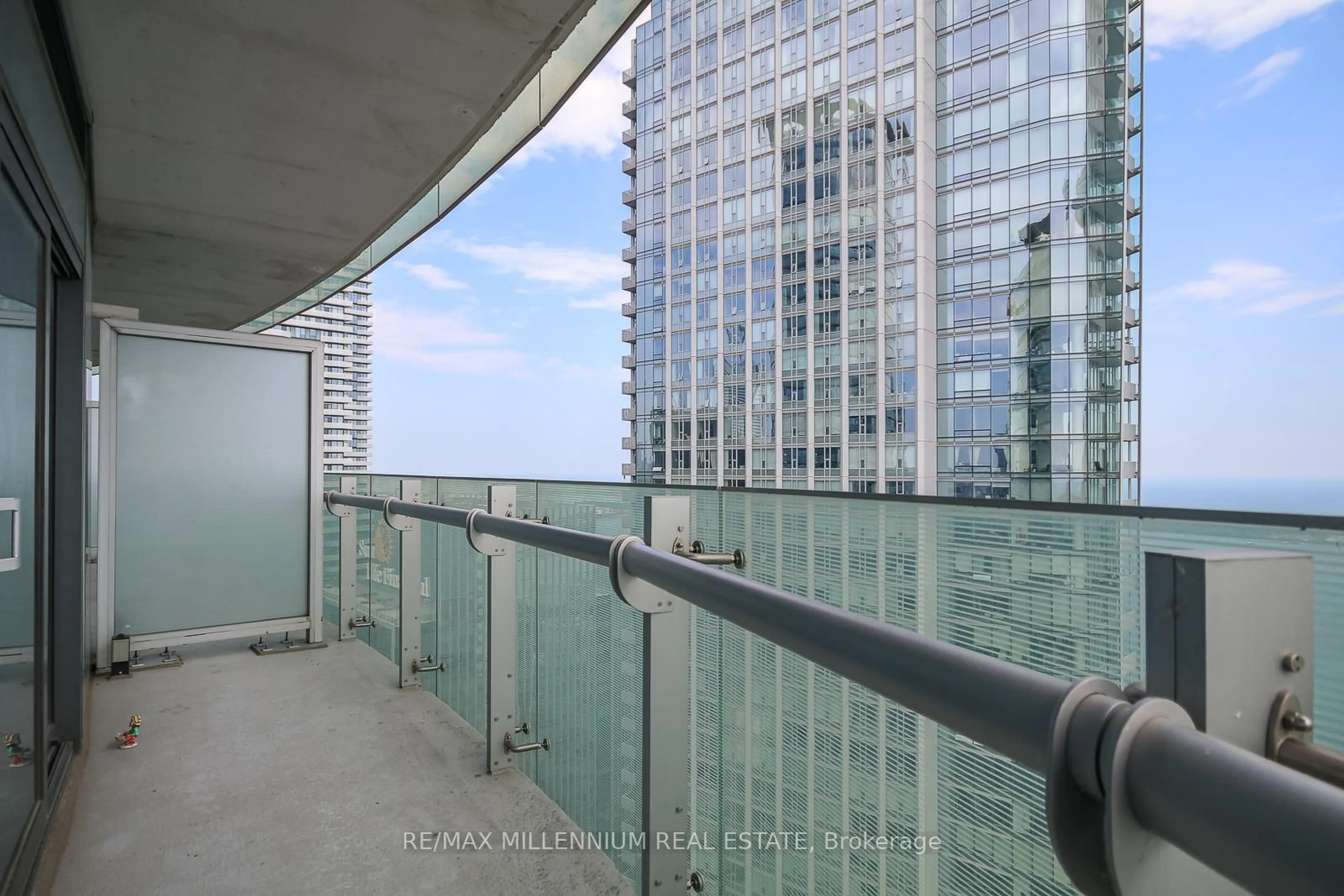 Balcony in the apartment, city buildings view from balcony for 12 York St #5104, Toronto Ontario M5J 0A9