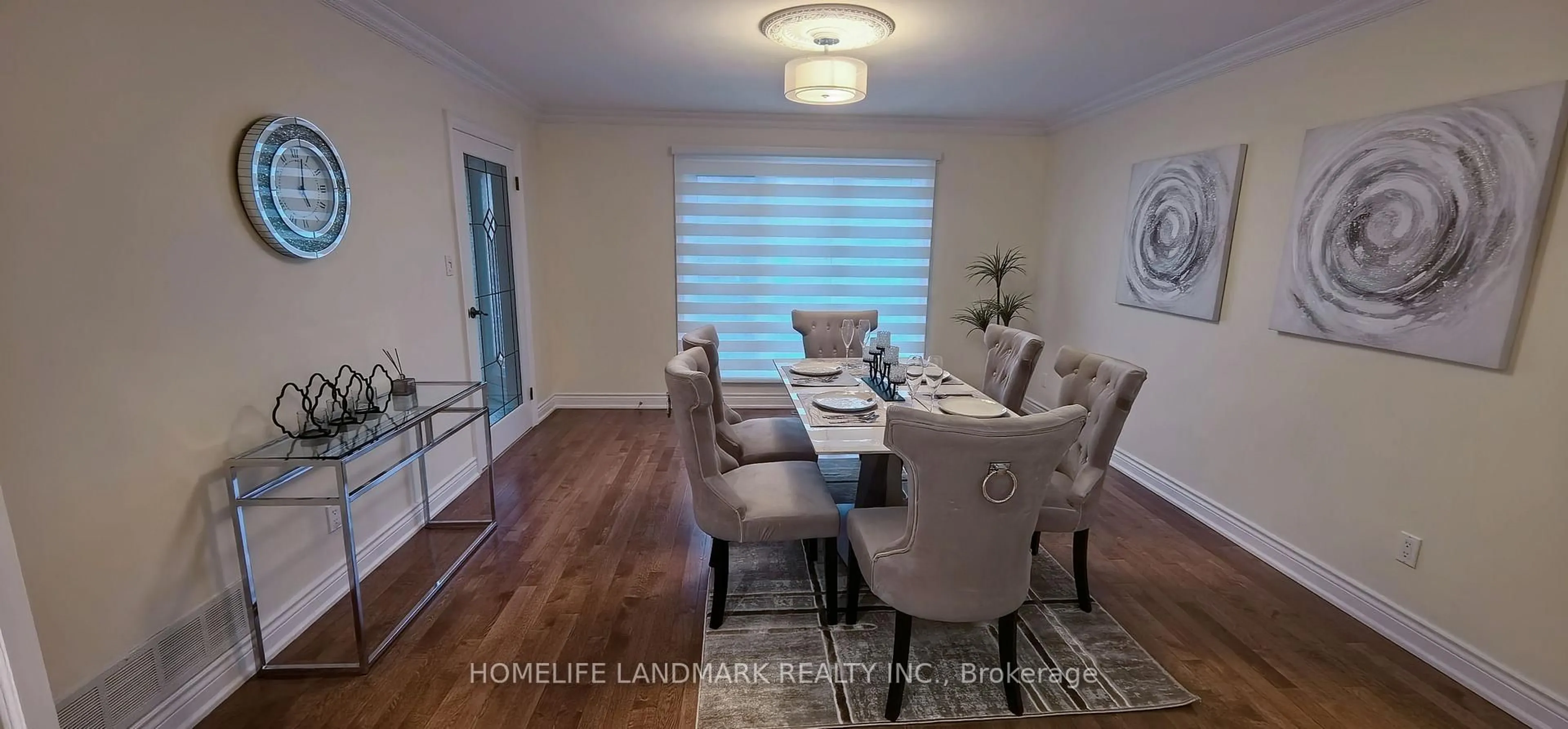 Dining room, wood/laminate floor for 12 Clarinda Dr, Toronto Ontario M2K 2W7