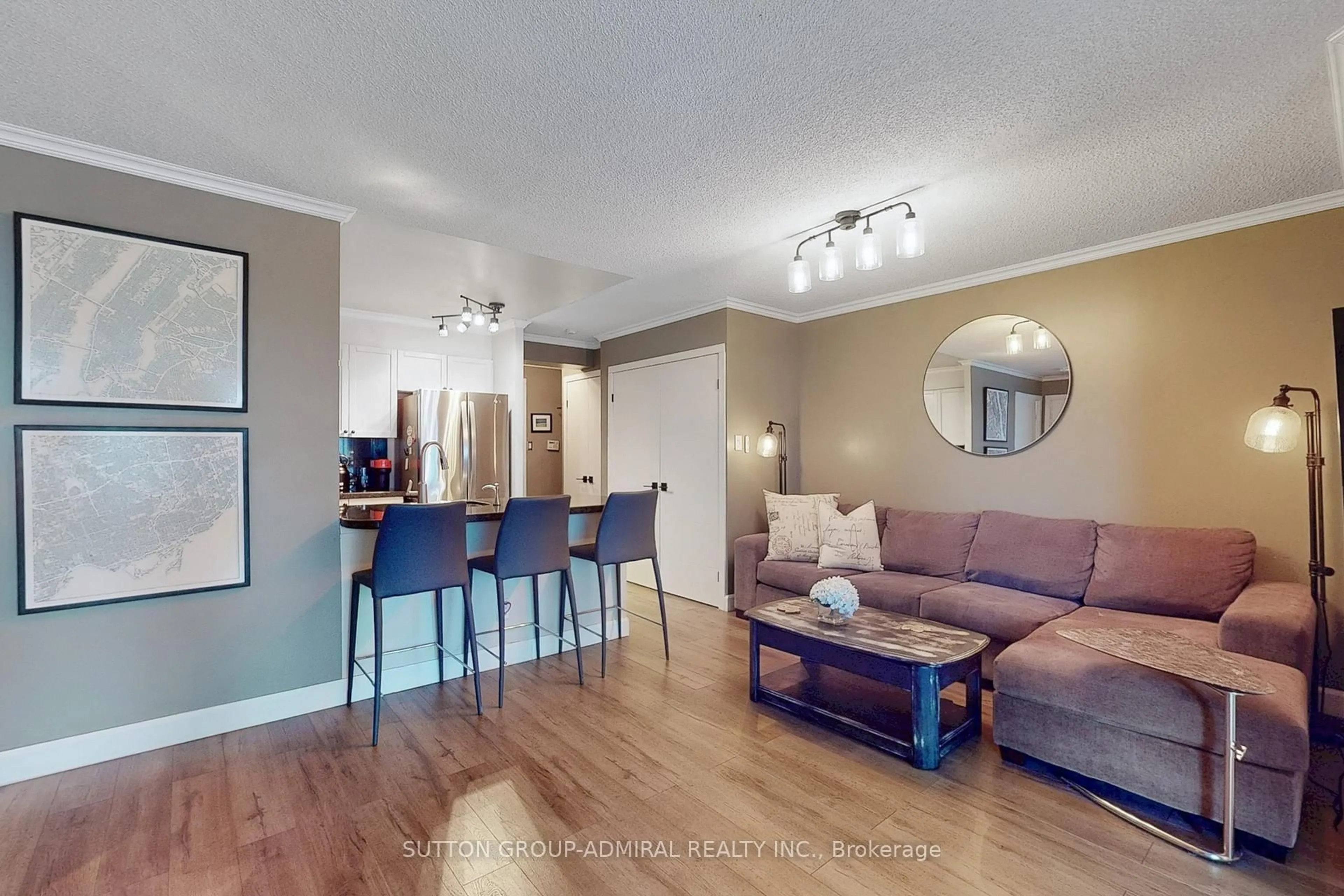 Living room with furniture, wood/laminate floor for 600 Queens Quay #705, Toronto Ontario M5V 3M3