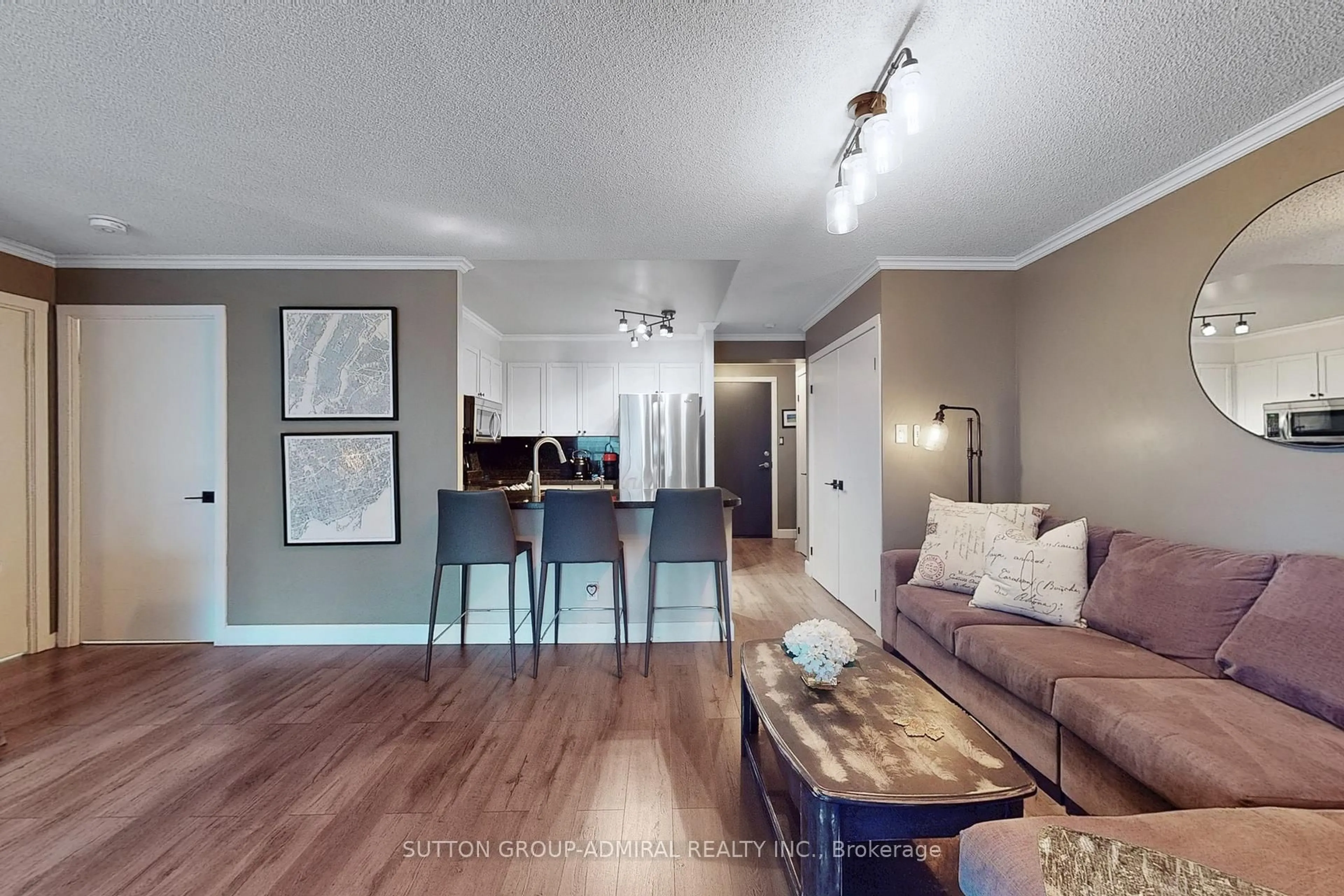 Living room with furniture, wood/laminate floor for 600 Queens Quay #705, Toronto Ontario M5V 3M3