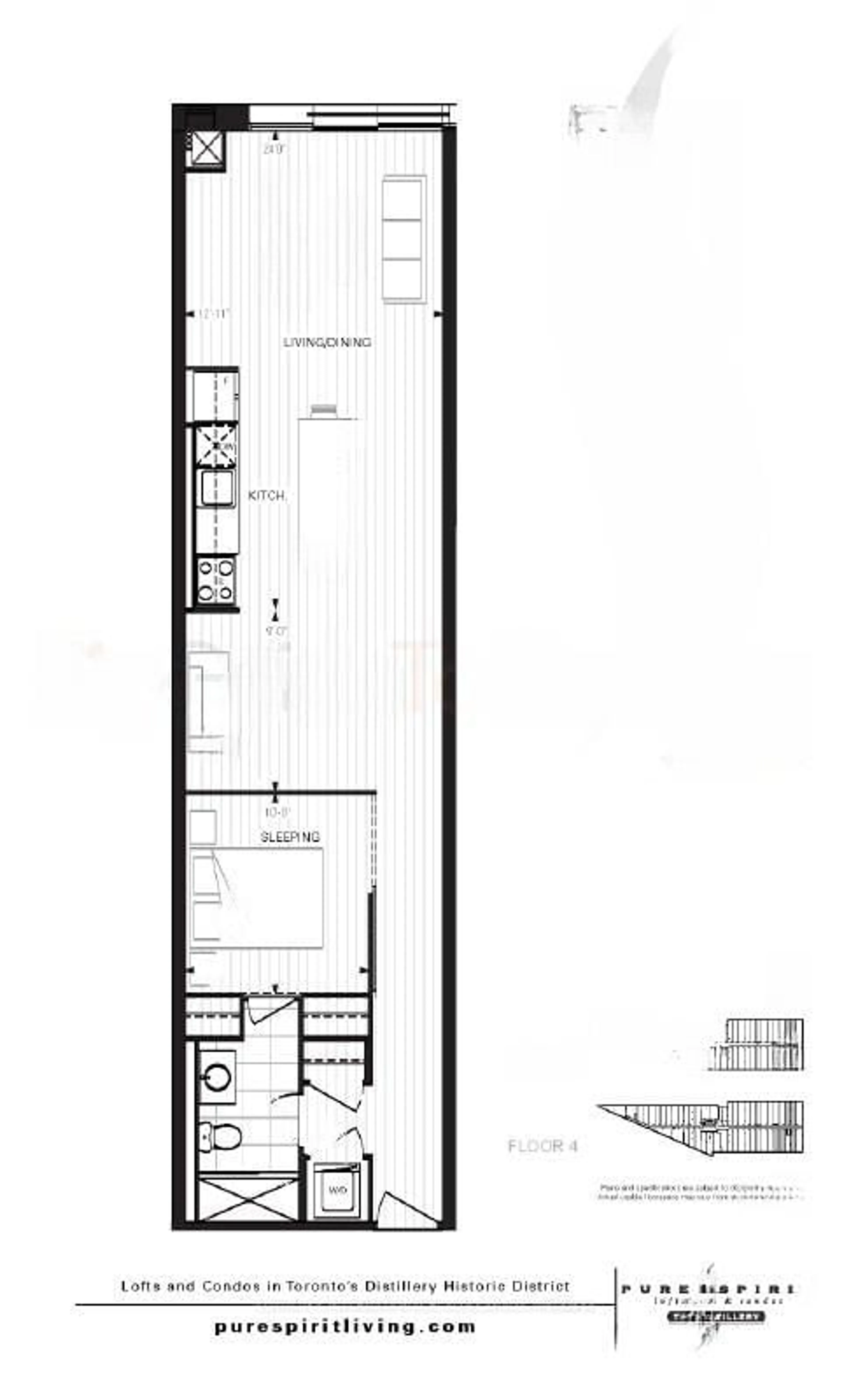 Floor plan for 33 Mill St #415, Toronto Ontario M5A 3R3