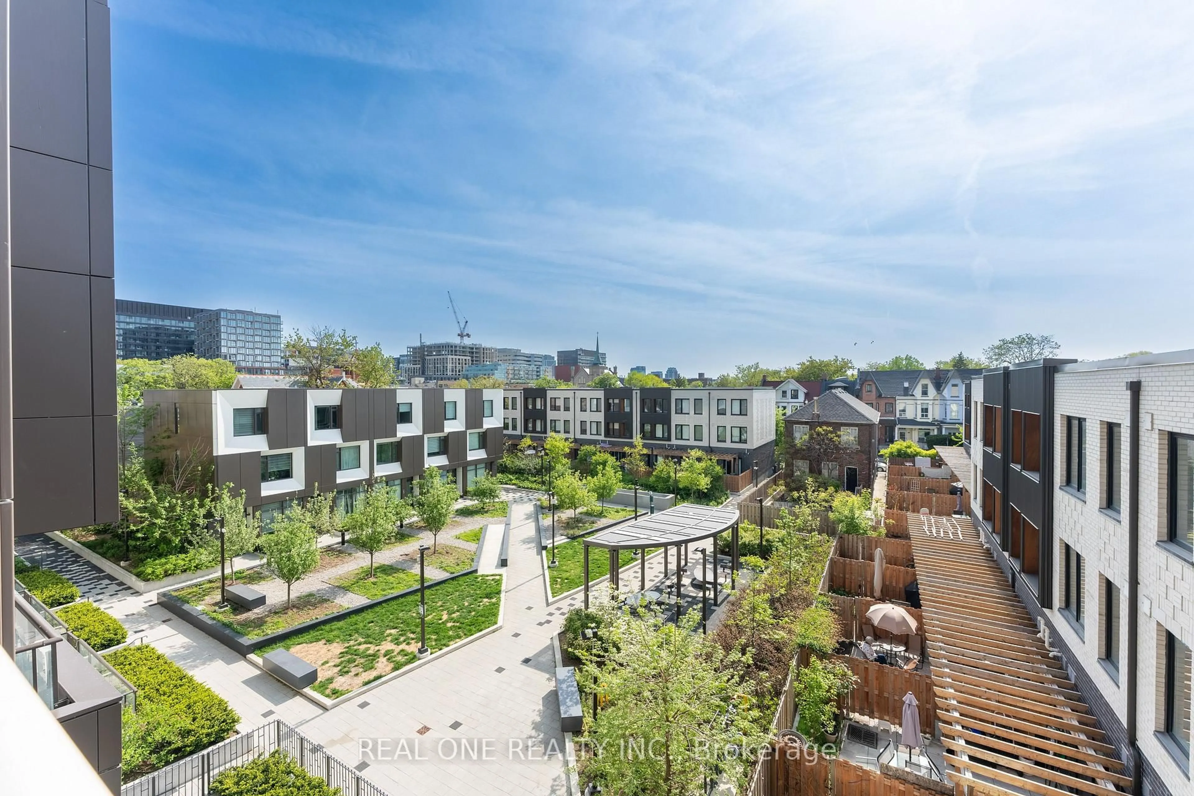 A pic from outside/outdoor area/front of a property/back of a property/a pic from drone, city buildings view from balcony for 80 Vanauley St #303, Toronto Ontario M5T 0C9