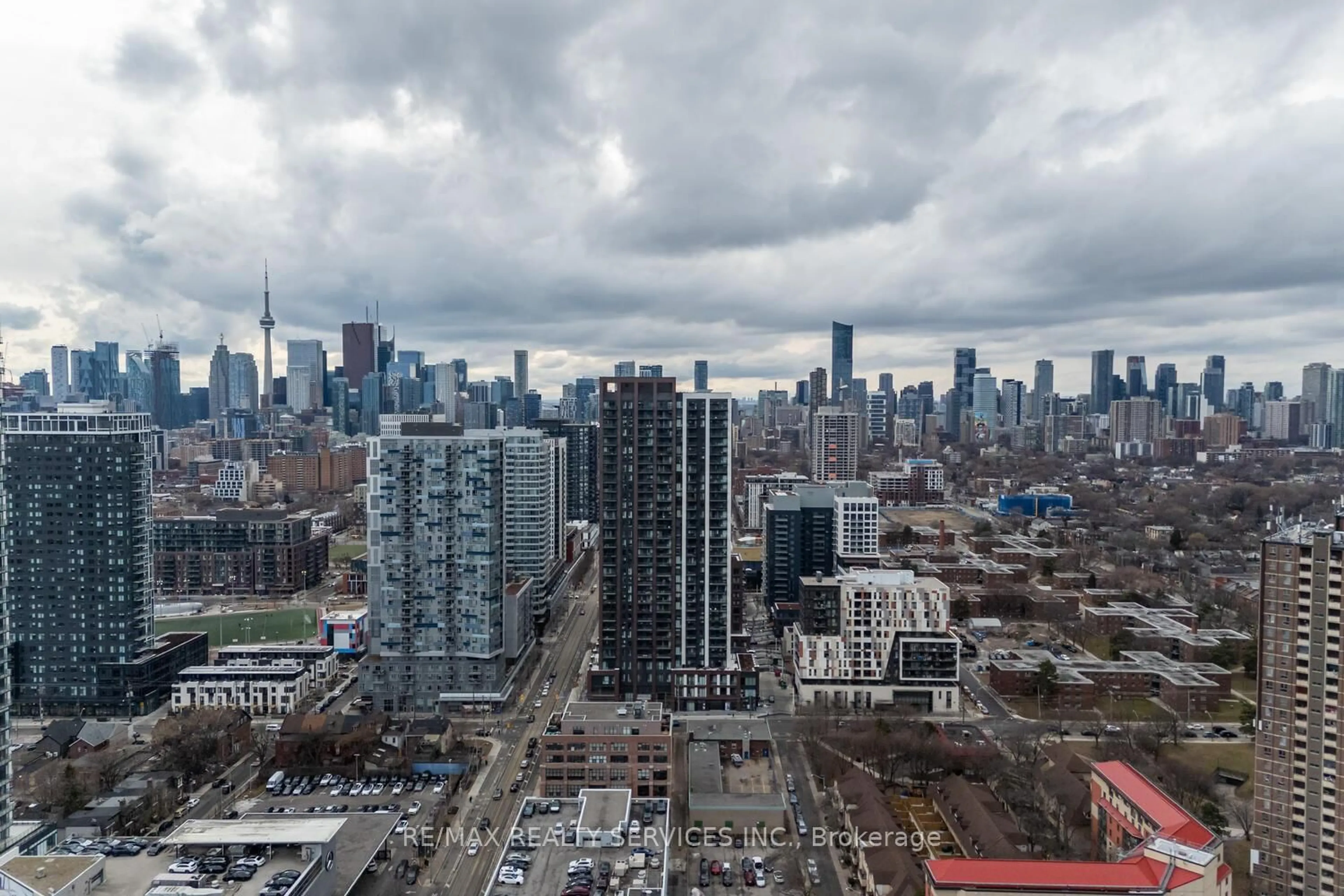 A pic from outside/outdoor area/front of a property/back of a property/a pic from drone, city buildings view from balcony for 130 River St #912, Toronto Ontario M5A 0R8
