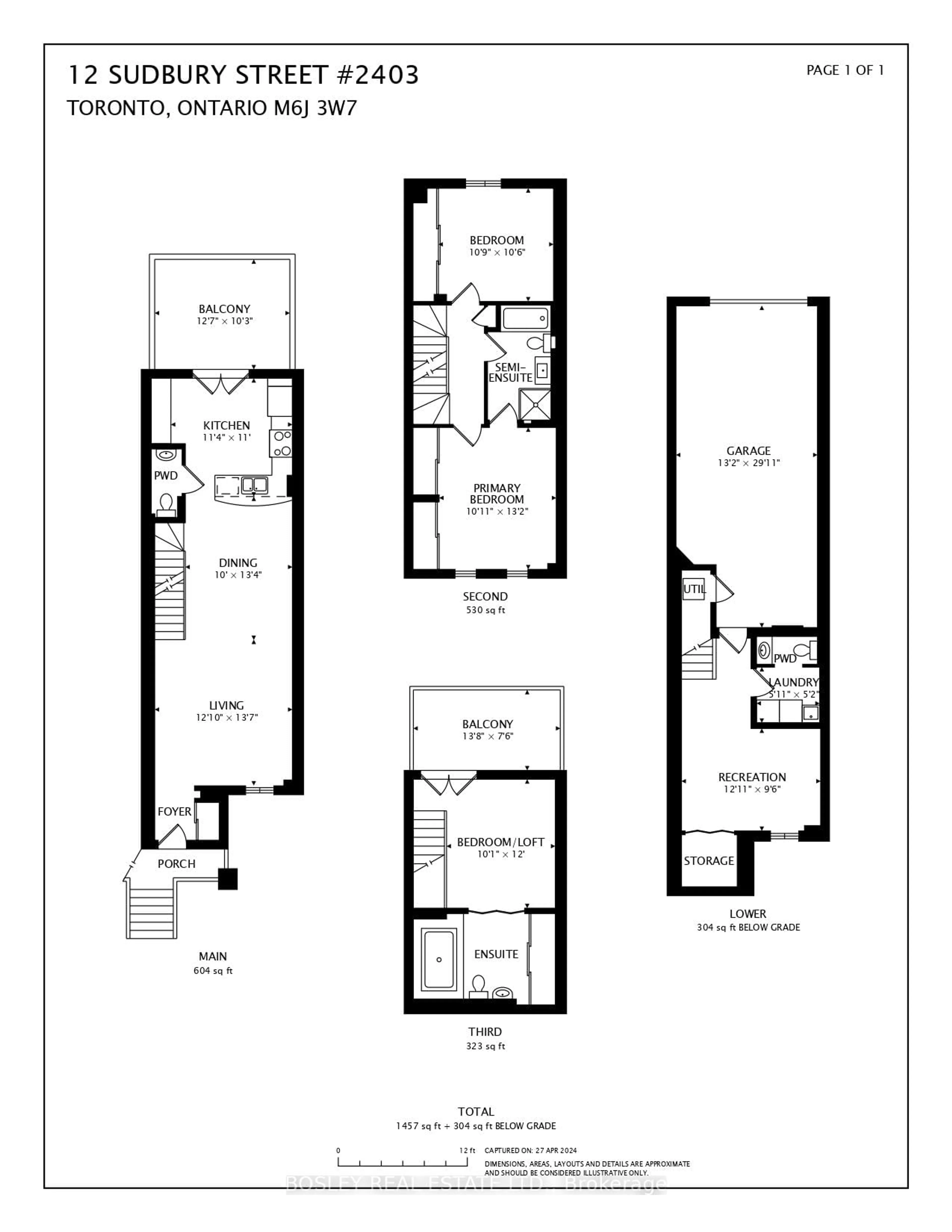 Floor plan for 12 Sudbury St #2403, Toronto Ontario M6J 3W7
