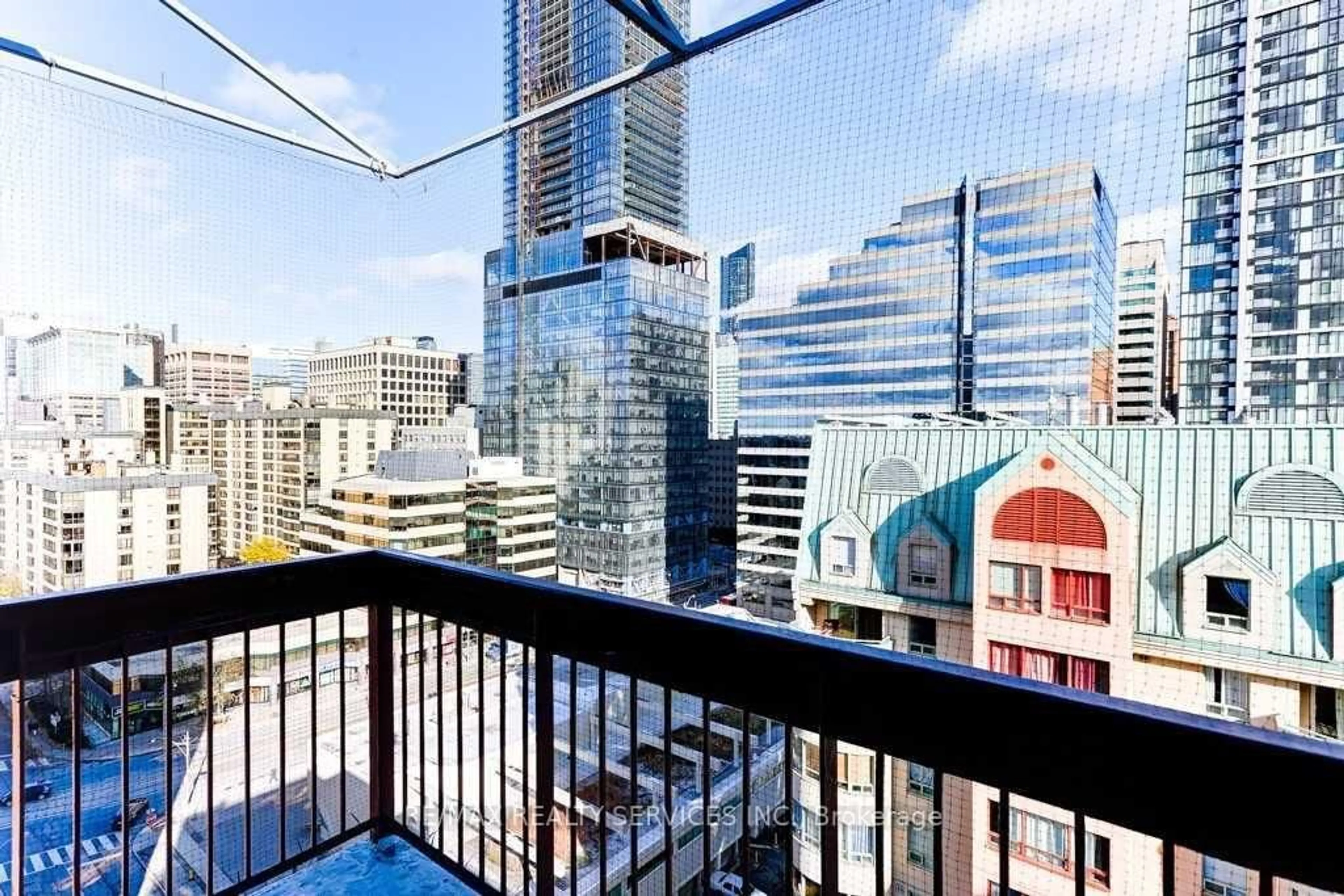 Balcony in the apartment, city buildings view from balcony for 120 St Patrick St ##1406, Toronto Ontario M5T 2X7