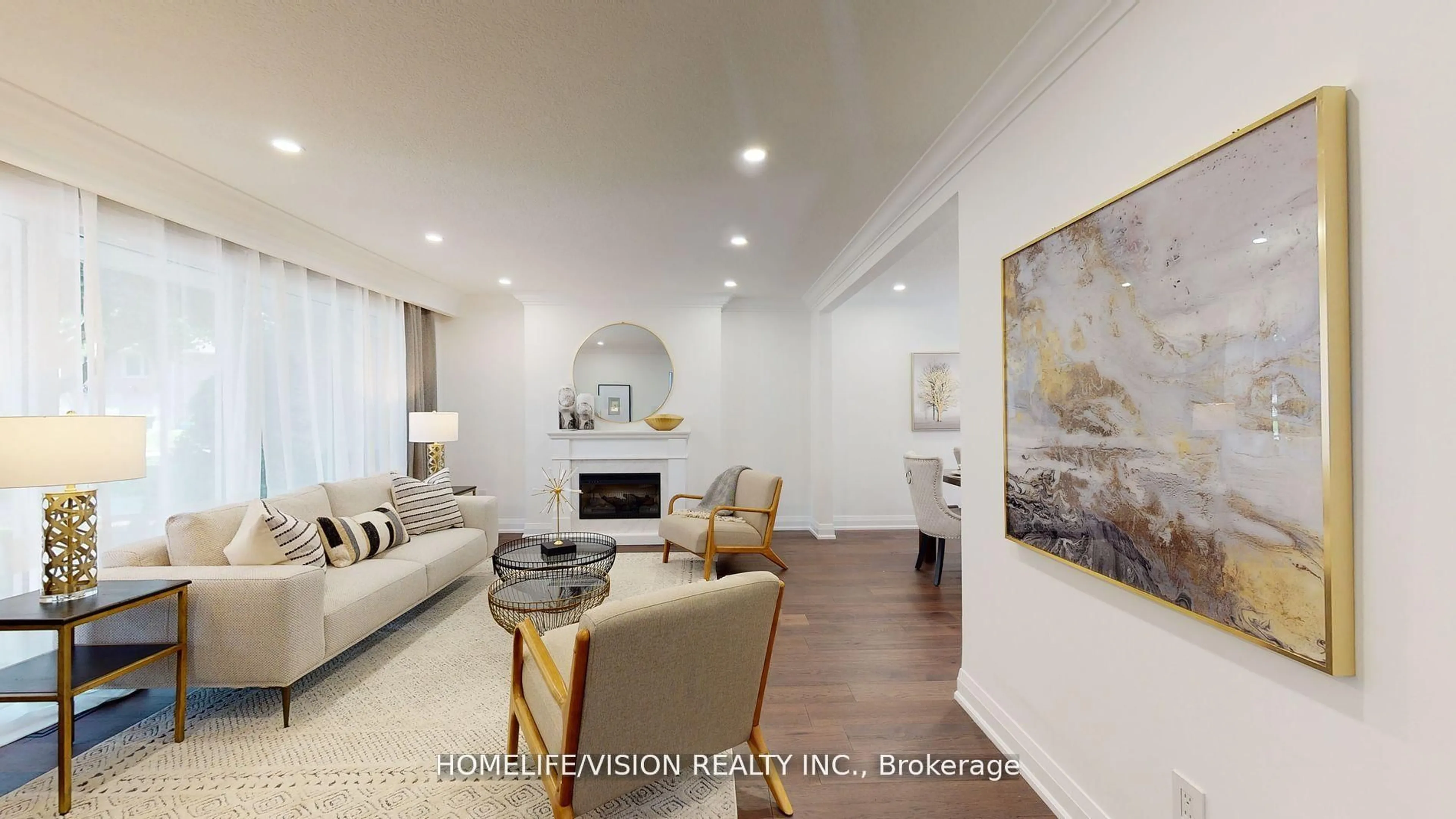 Living room with furniture, wood/laminate floor for 12 Flaremore Cres, Toronto Ontario M2K 1V1