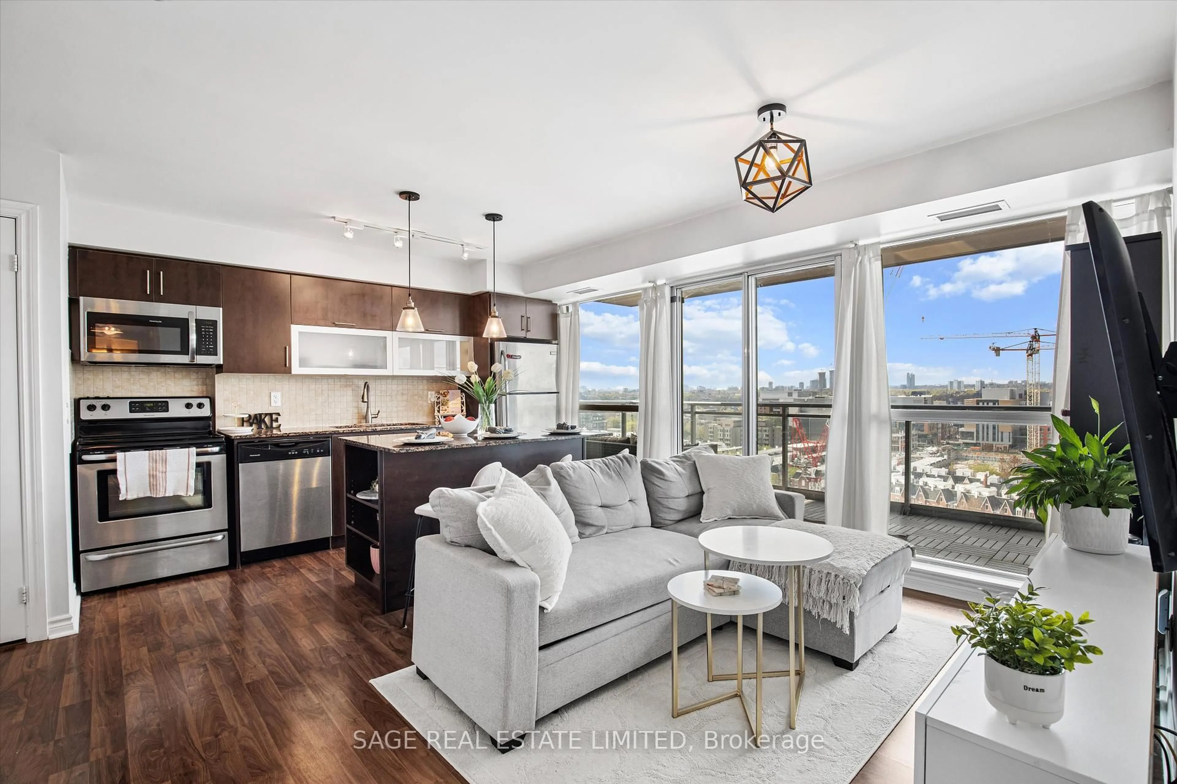 Open concept kitchen, wood/laminate floor for 100 Western Battery Rd #1508, Toronto Ontario M6K 3S2