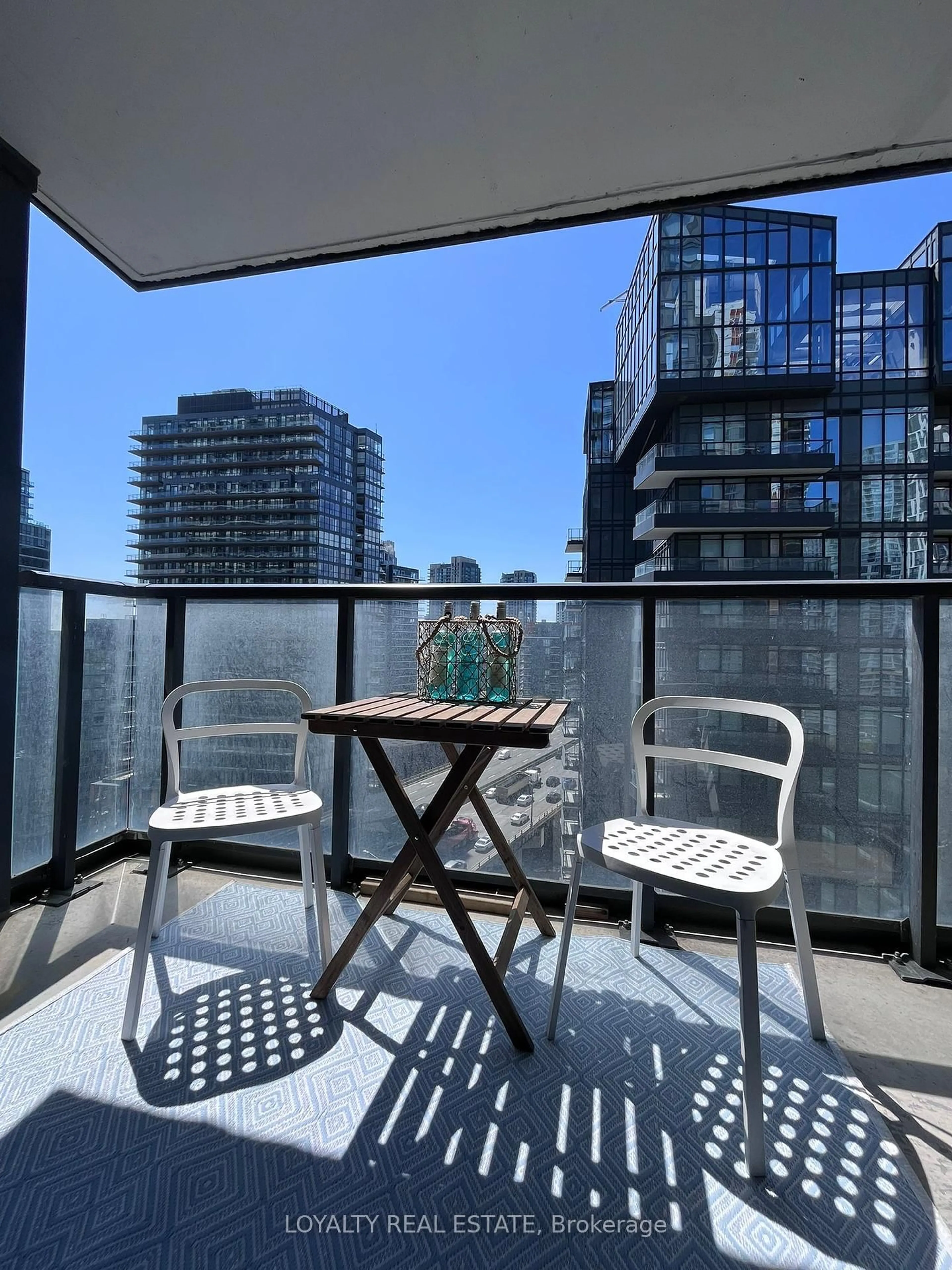Balcony in the apartment, city buildings view from balcony for 70 Queens Wharf Rd #1803, Toronto Ontario M5V 0J2