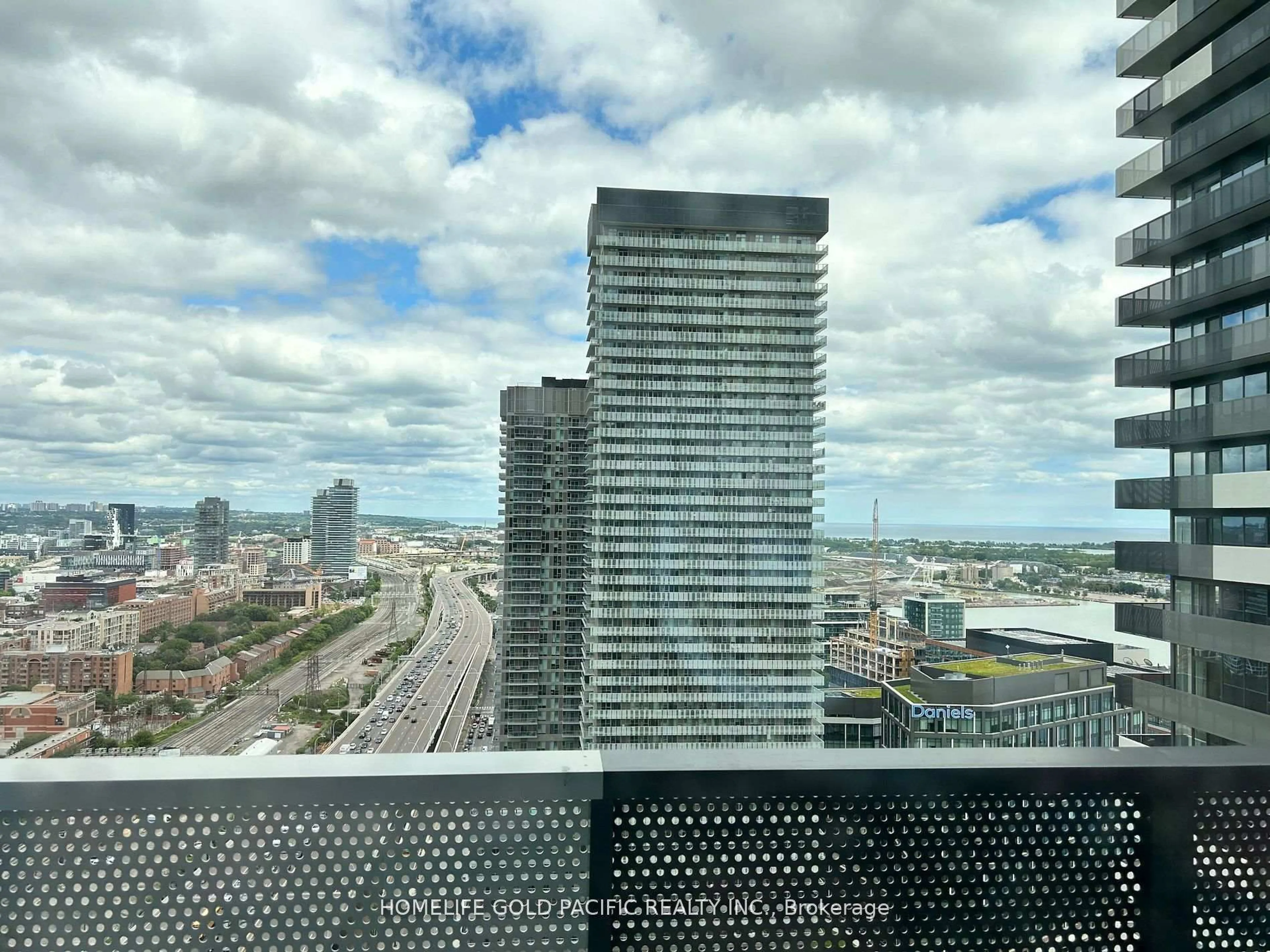 Balcony in the apartment, city buildings view from balcony for 55 Cooper St #3506, Toronto Ontario M5E 0G1