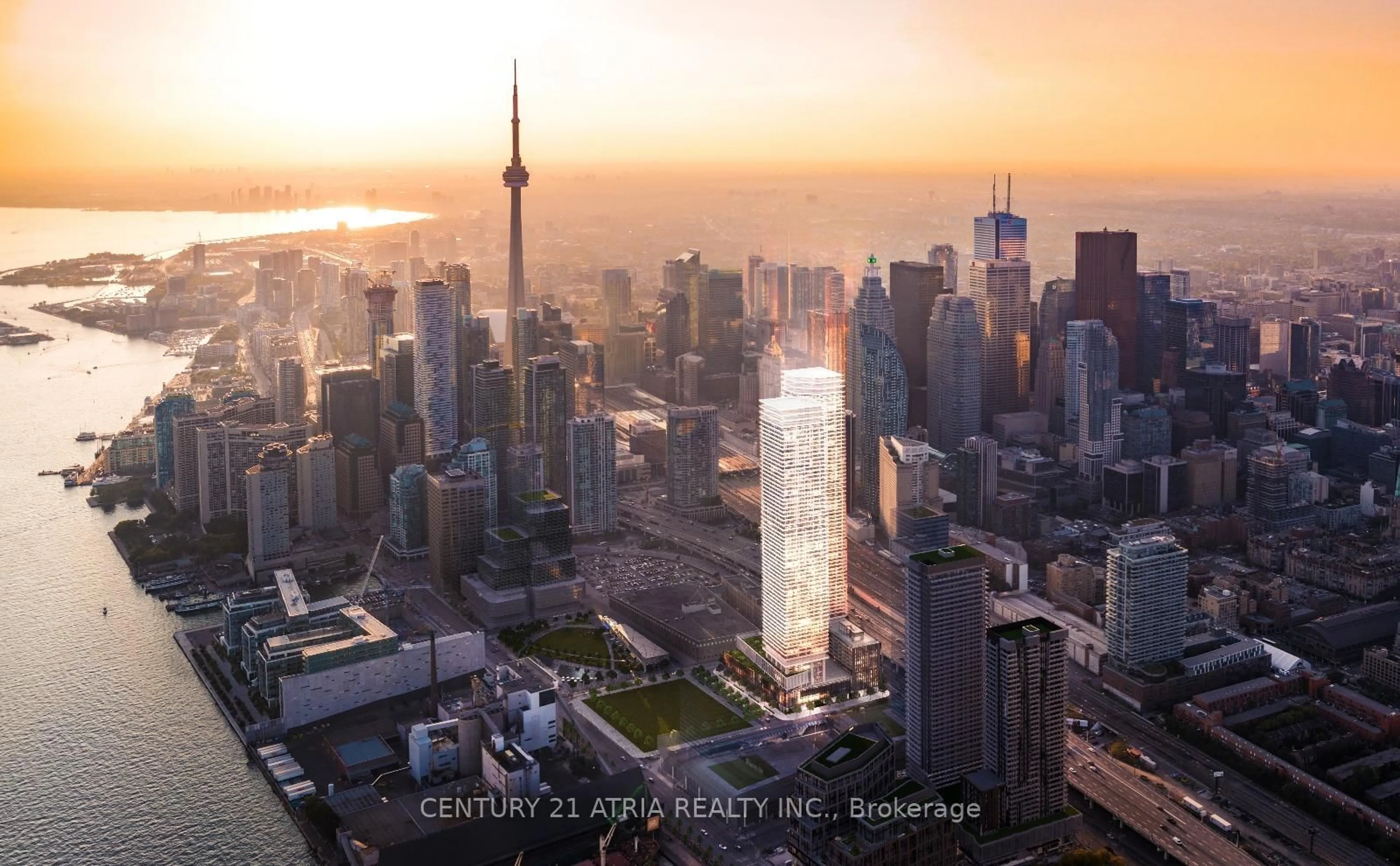 A pic from outside/outdoor area/front of a property/back of a property/a pic from drone, city buildings view from balcony for 55 Cooper St #3102, Toronto Ontario M5E 0G1