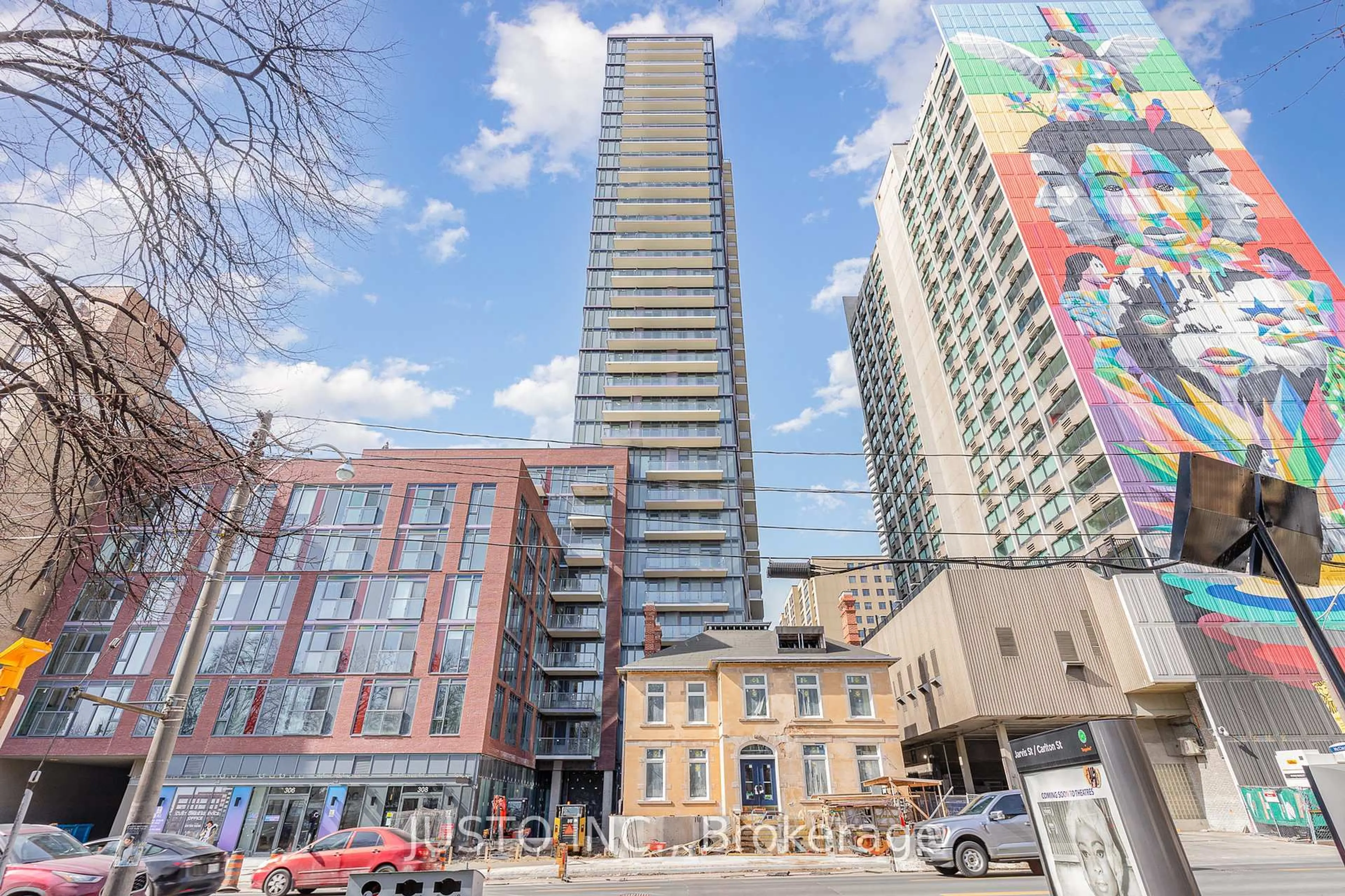 A pic from outside/outdoor area/front of a property/back of a property/a pic from drone, city buildings view from balcony for 308 Jarvis St #1206, Toronto Ontario M5A 2P2