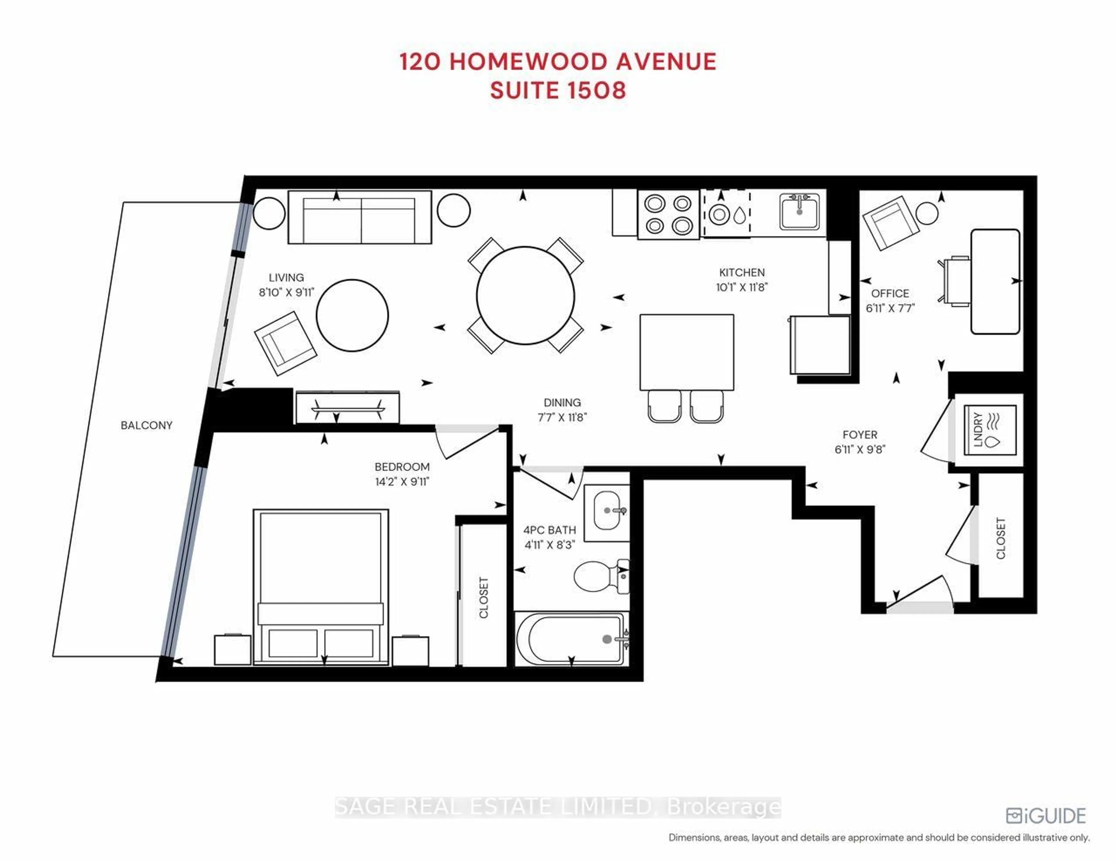 Floor plan for 120 Homewood Ave #1508, Toronto Ontario M4Y 2J3