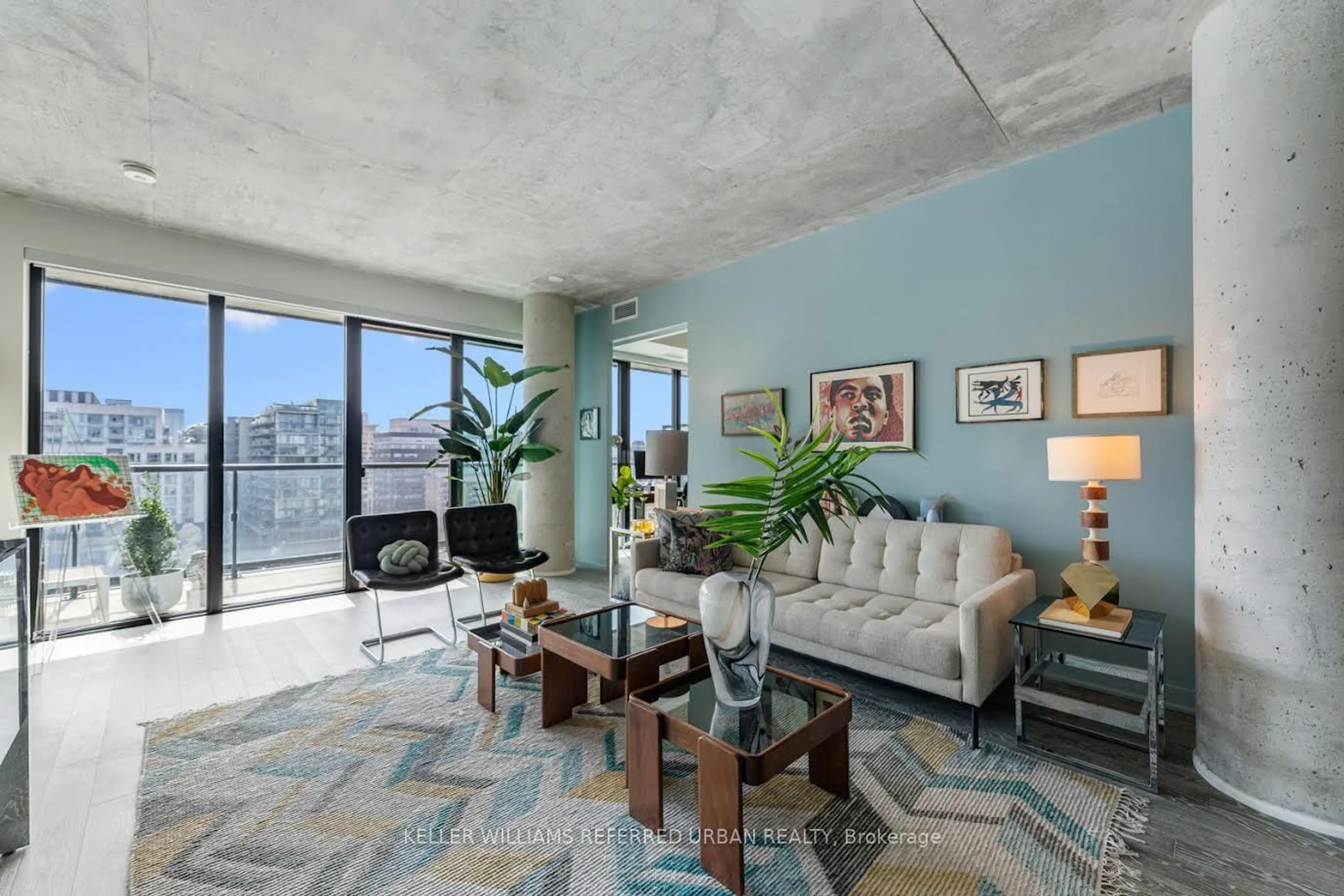 Living room with furniture, cement floor for 608 Richmond St #1206, Toronto Ontario M5V 0N9