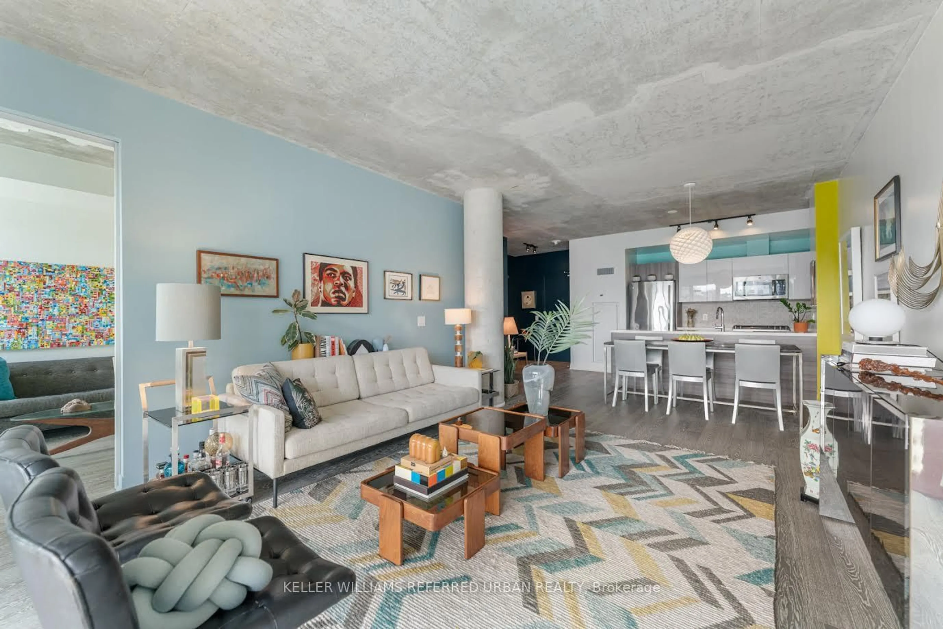 Living room with furniture, cement floor for 608 Richmond St #1206, Toronto Ontario M5V 0N9